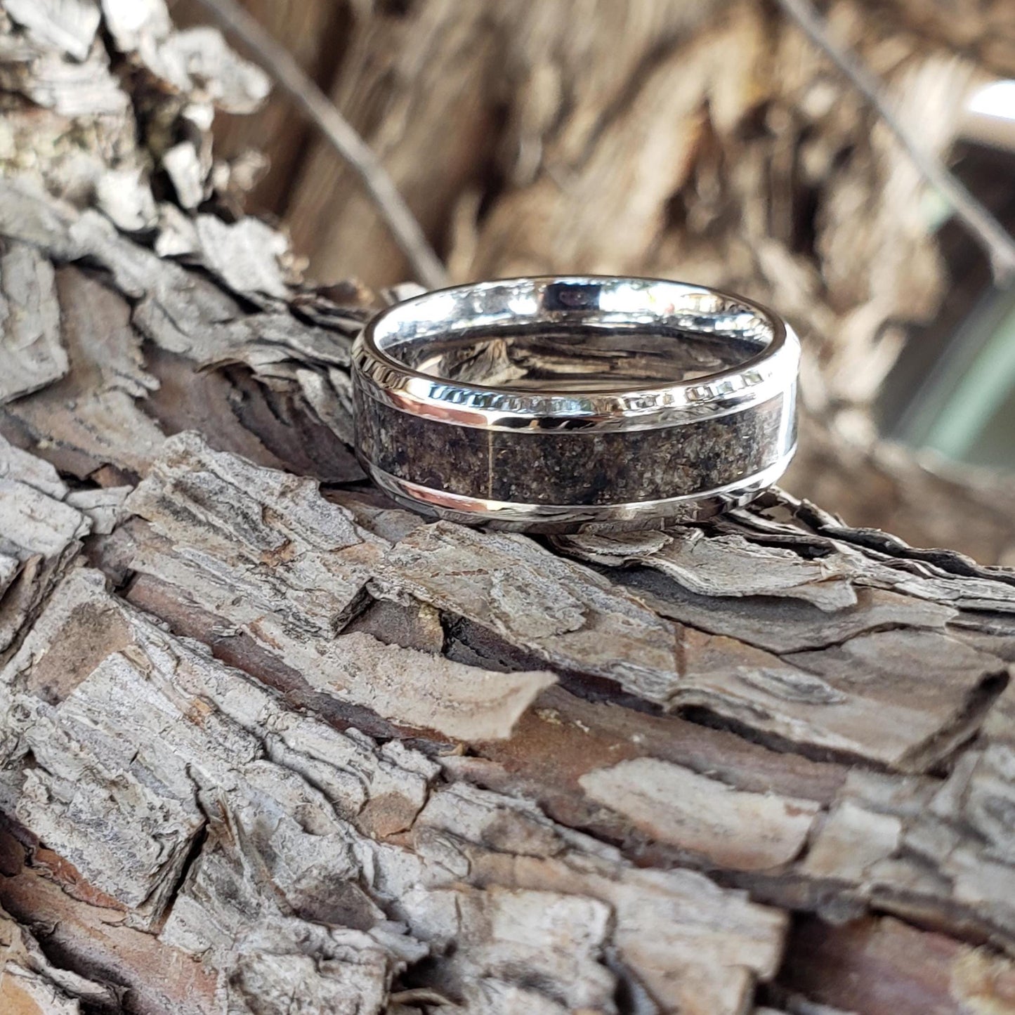 Lightning Ring - Fulgurite Crystal Inlay, Tungsten Titanium Ceramic, Men Women, Wedding Ring, His Hers Promise, Engagement Ring 8mm 6mm