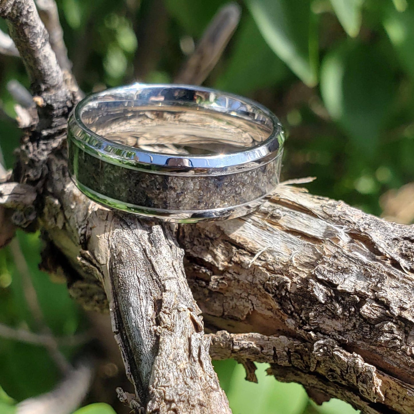 Lightning Ring - Fulgurite Crystal Inlay, Tungsten Titanium Ceramic, Men Women, Wedding Ring, His Hers Promise, Engagement Ring 8mm 6mm