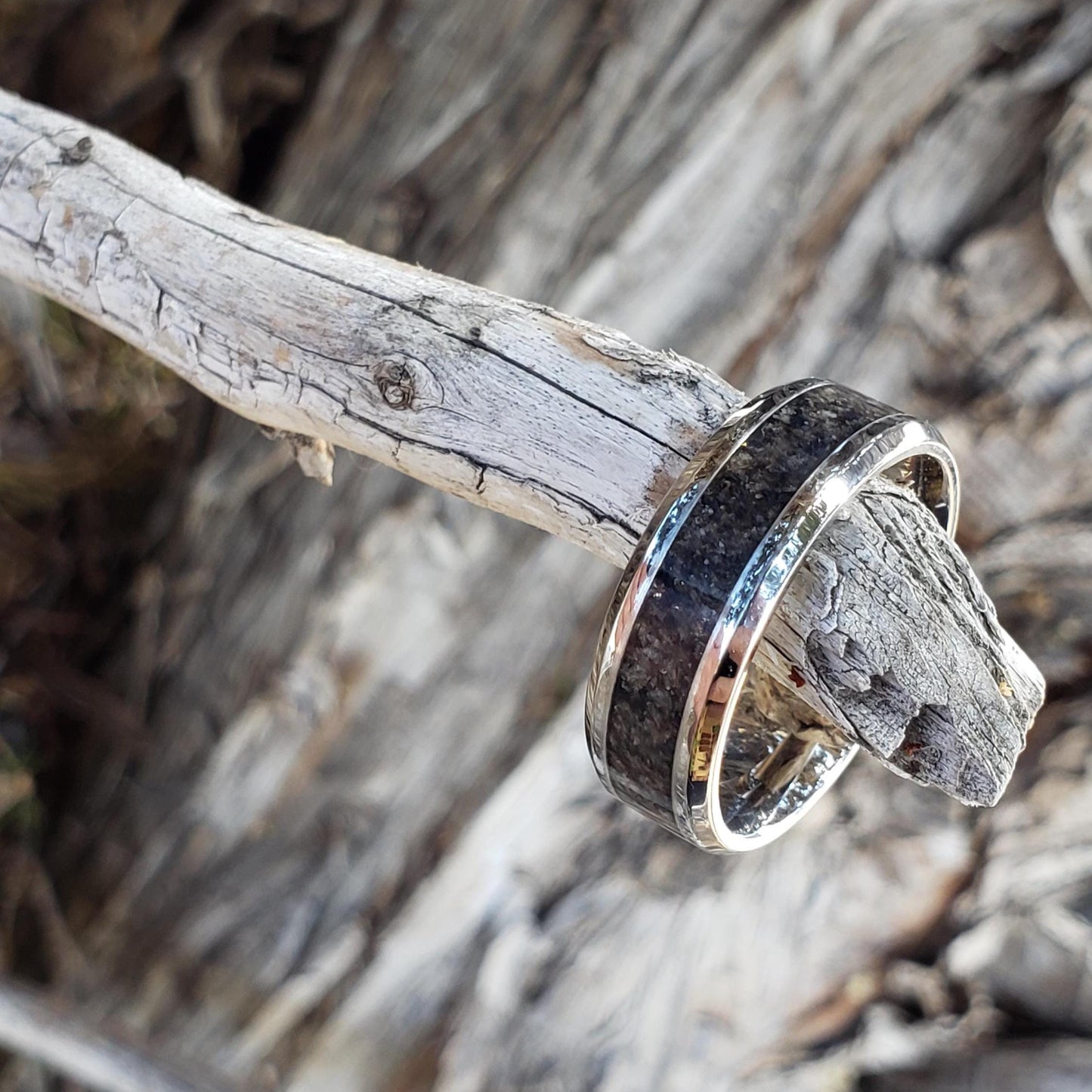 Lightning Ring - Fulgurite Crystal Inlay, Tungsten Titanium Ceramic, Men Women, Wedding Ring, His Hers Promise, Engagement Ring 8mm 6mm