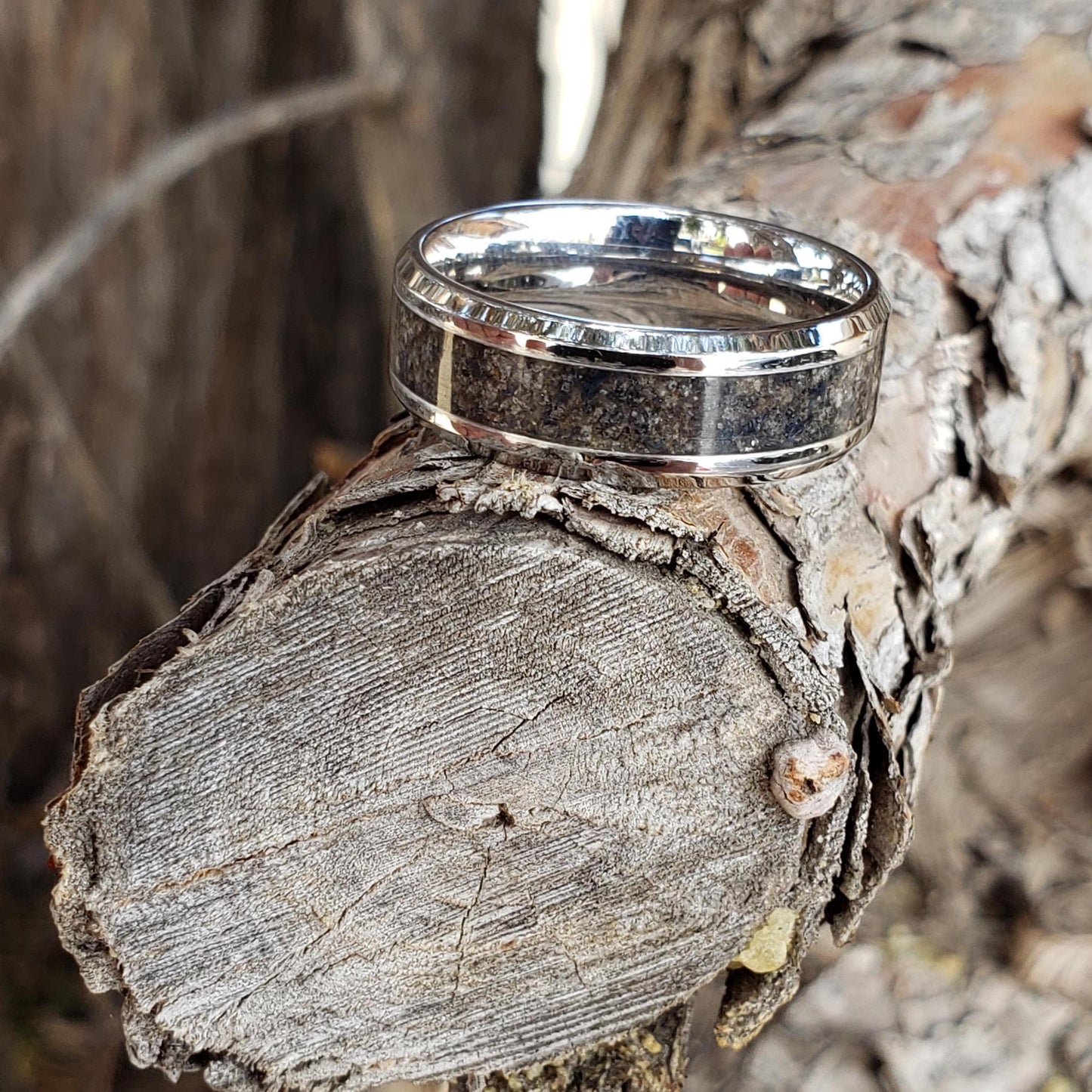 Lightning Ring - Fulgurite Crystal Inlay, Tungsten Titanium Ceramic, Men Women, Wedding Ring, His Hers Promise, Engagement Ring 8mm 6mm