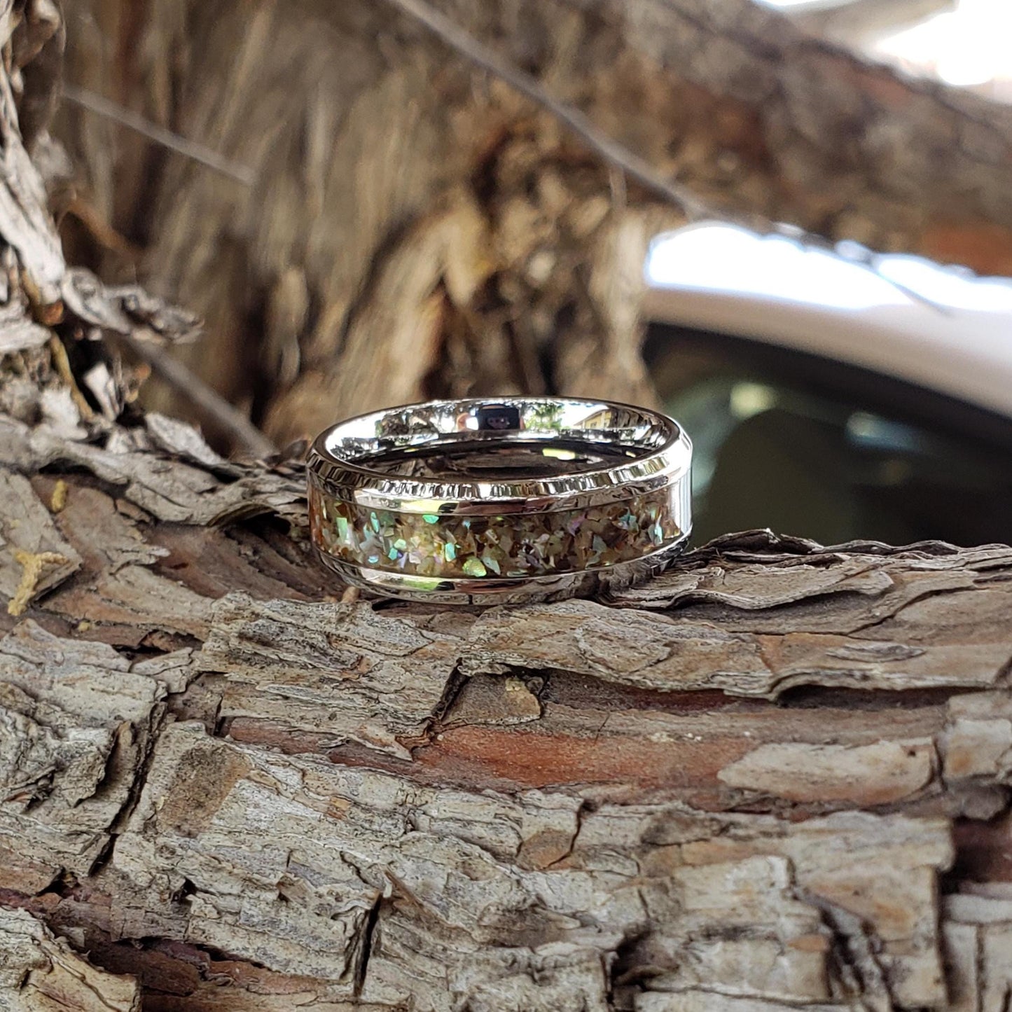 Mermaid Ring - Abalone Shell Inlay, Tungsten Titanium Ceramic, Men Women, Wedding Ring, His Hers Promise, Engagement Ring 8mm 6mm