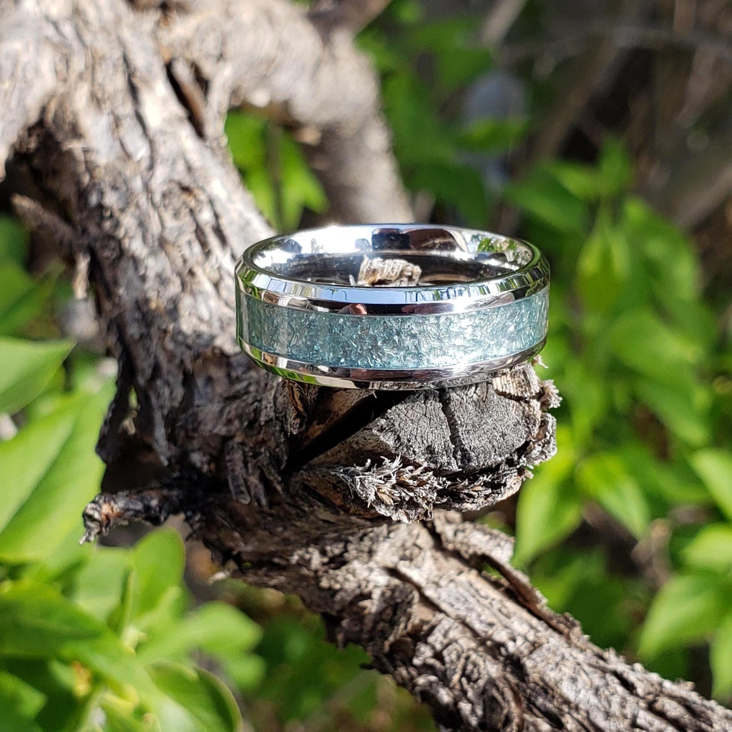 Enchanted Ring - Swiss Blue Topaz Crystal Inlay, Tungsten Titanium Ceramic, Men Women, Wedding Ring, His Hers Promise, Engagement 8mm 6mm