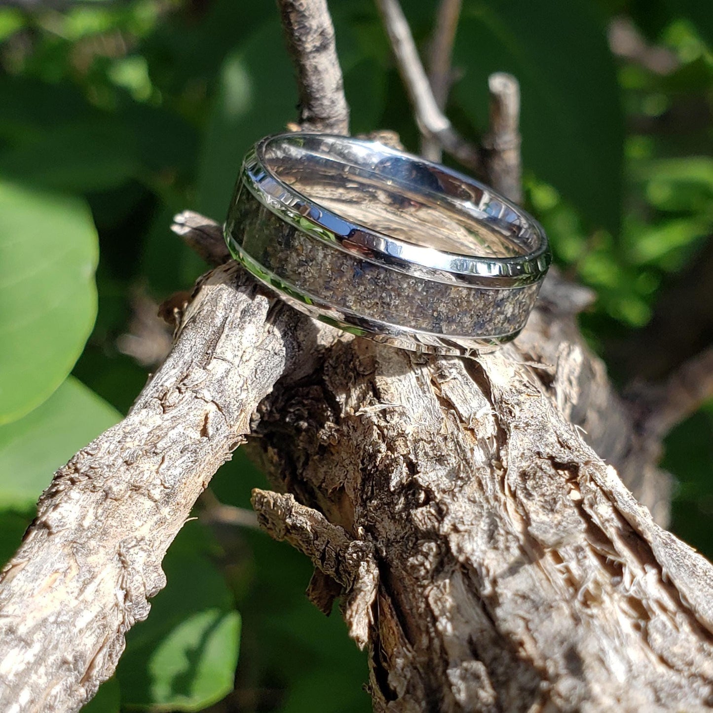 Lightning Ring - Fulgurite Crystal Inlay, Tungsten Titanium Ceramic, Men Women, Wedding Ring, His Hers Promise, Engagement Ring 8mm 6mm