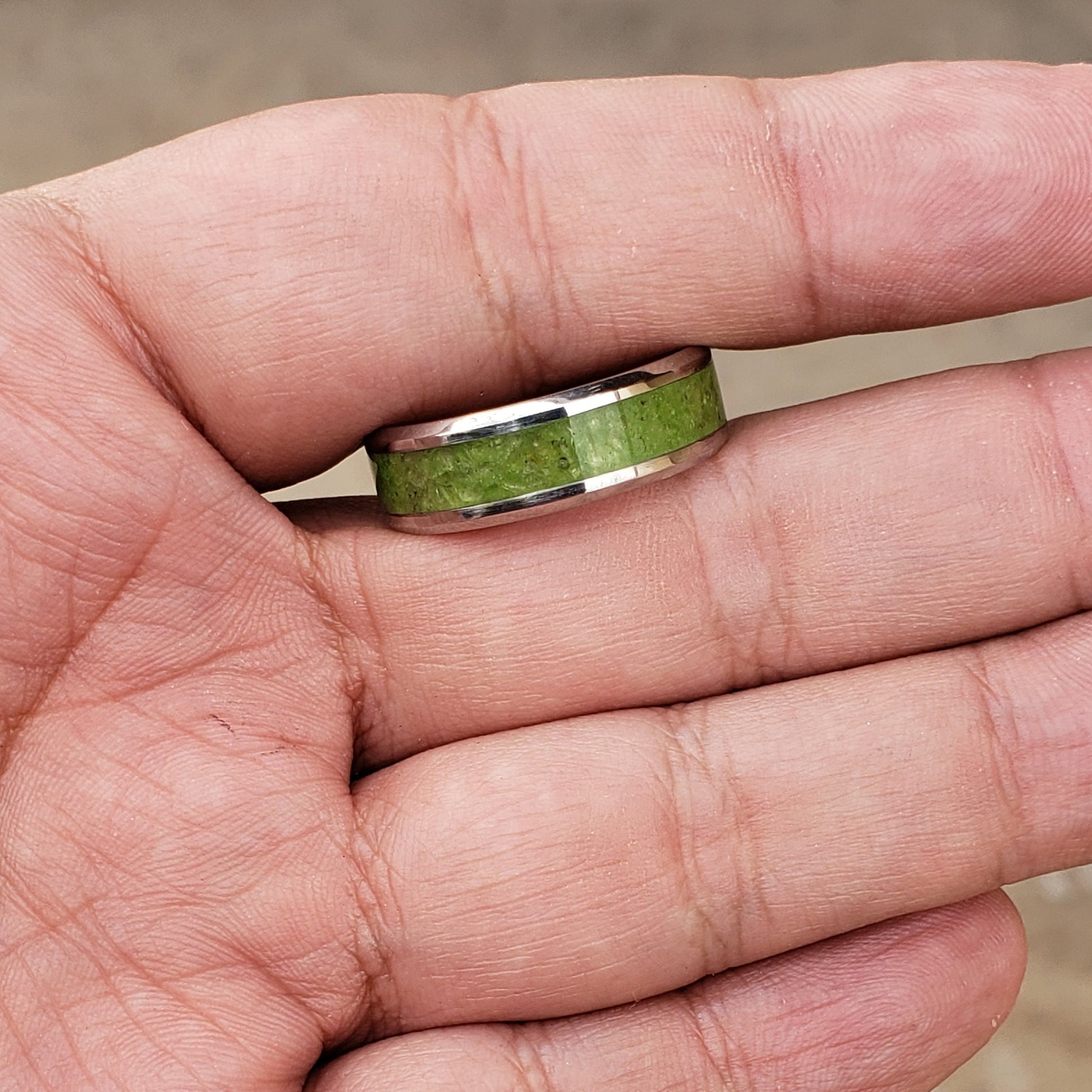 Hawaiian Tears Ring - Peridot Crystal Inlay, Tungsten Titanium Ceramic, Men Women, Wedding Ring, His Hers Promise, Engagement Ring 8mm 6mm
