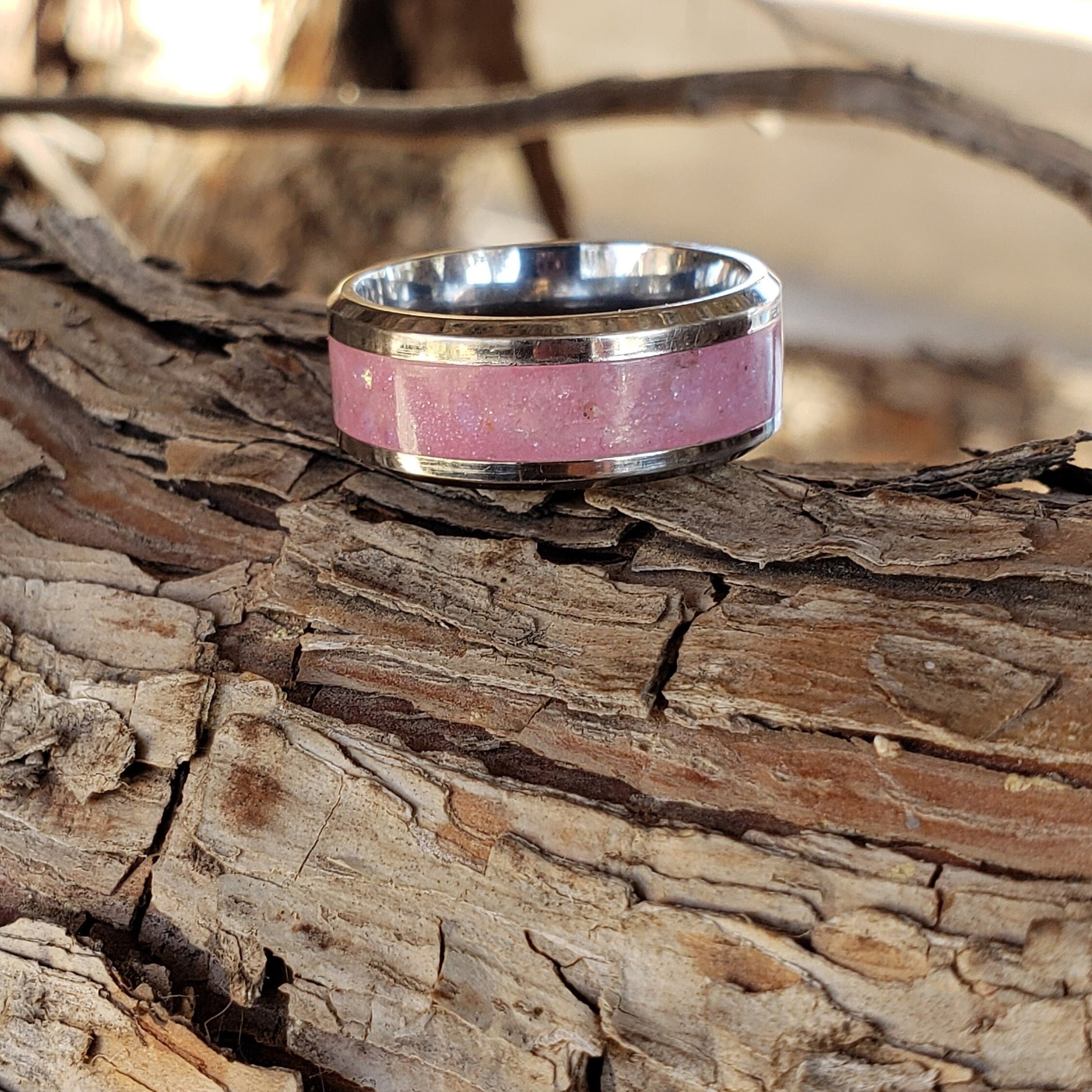Sweet Tooth Glow Ring - Rose Quartz & Opalite Crystal Inlay with Titanium, Tungsten, Black Ceramic, White Ceramic Band, 8mm