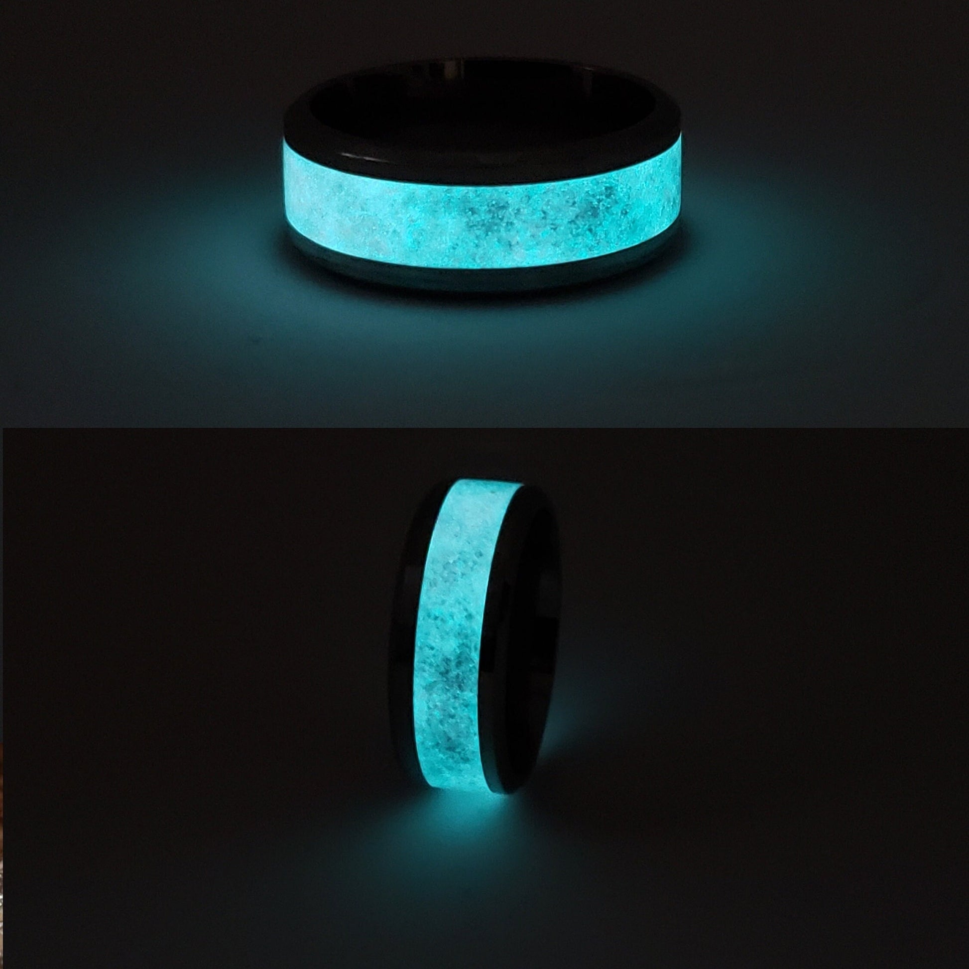 Sweet Tooth Glow Ring - Rose Quartz & Opalite Crystal Inlay with Titanium, Tungsten, Black Ceramic, White Ceramic Band, 8mm