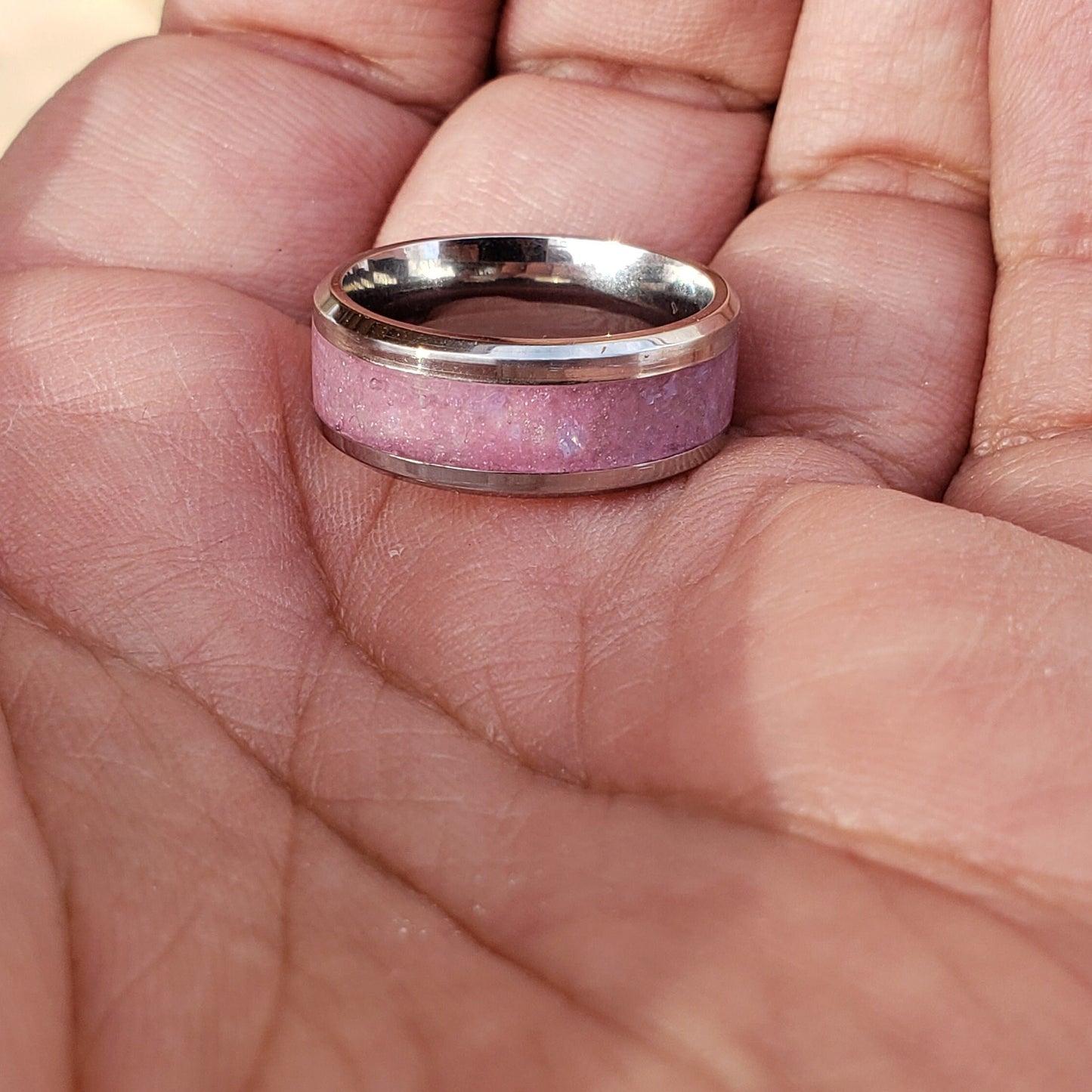 Sweet Tooth Glow Ring - Rose Quartz & Opalite Crystal Inlay with Titanium, Tungsten, Black Ceramic, White Ceramic Band, 8mm