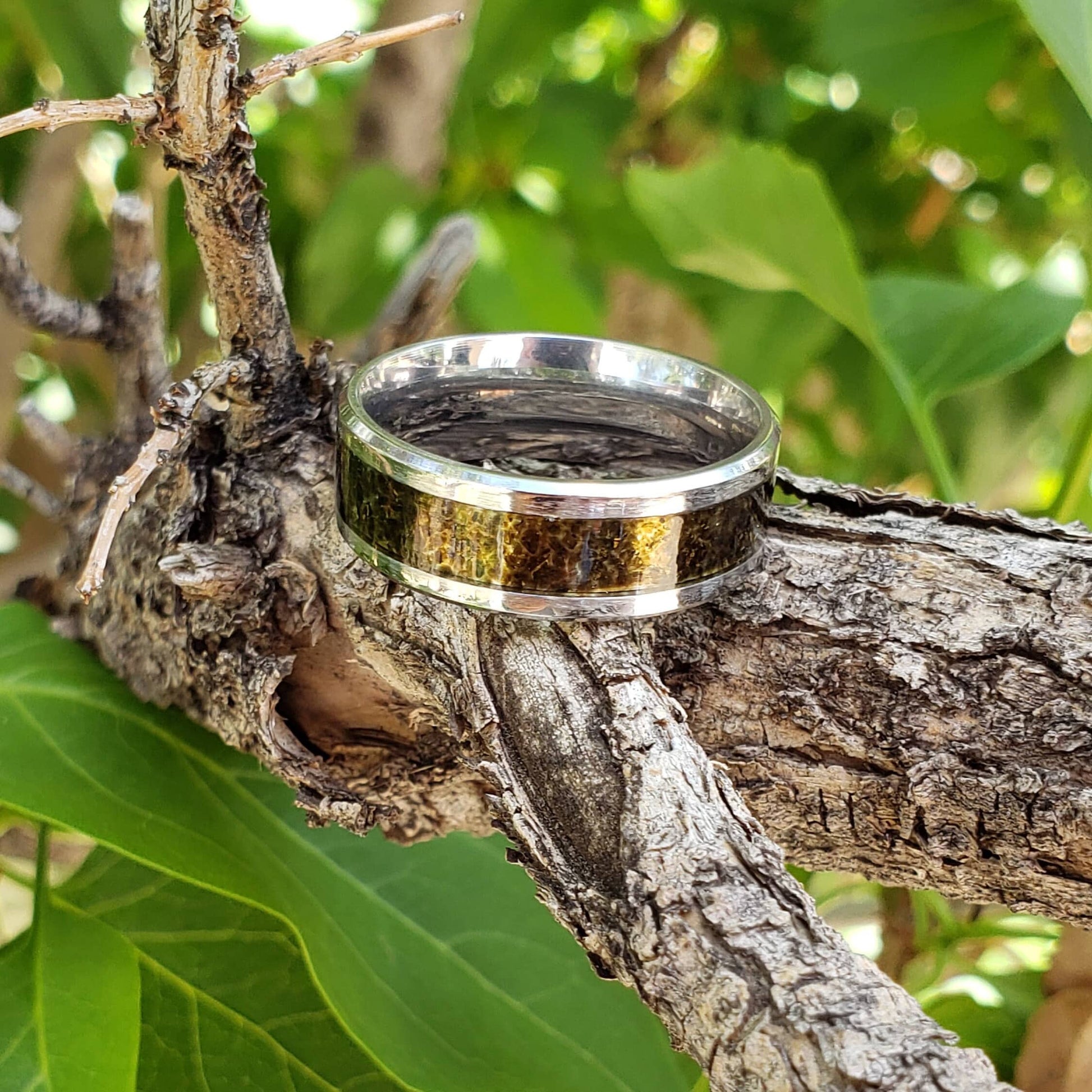 Tektite Crystal Inlay Ring, Tungsten Carbide Titanium Ceramic, Men & Women, Wedding Ring, His Hers Promise Ring, Engagement Ring, 8mm