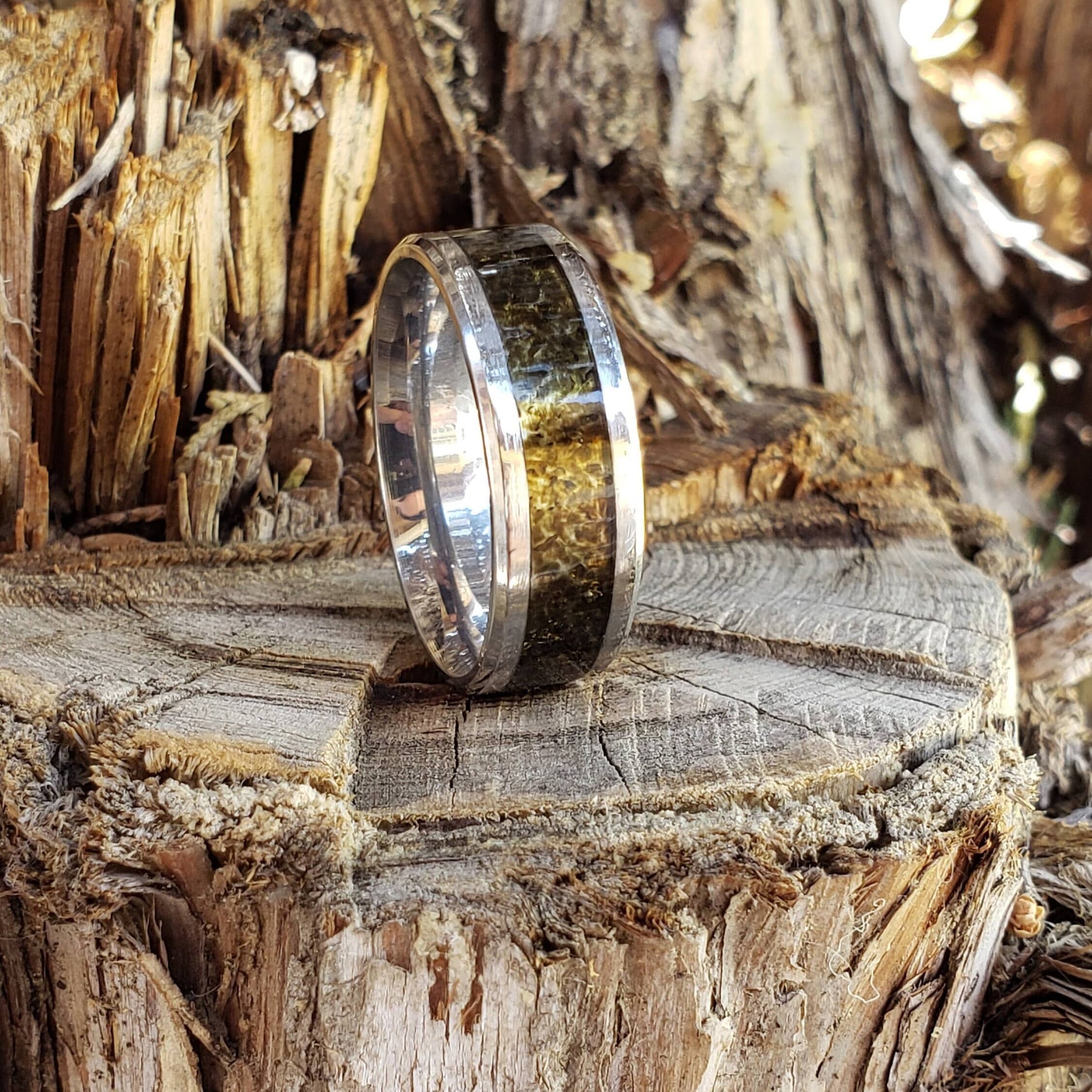Tektite Crystal Inlay Ring, Tungsten Carbide Titanium Ceramic, Men & Women, Wedding Ring, His Hers Promise Ring, Engagement Ring, 8mm