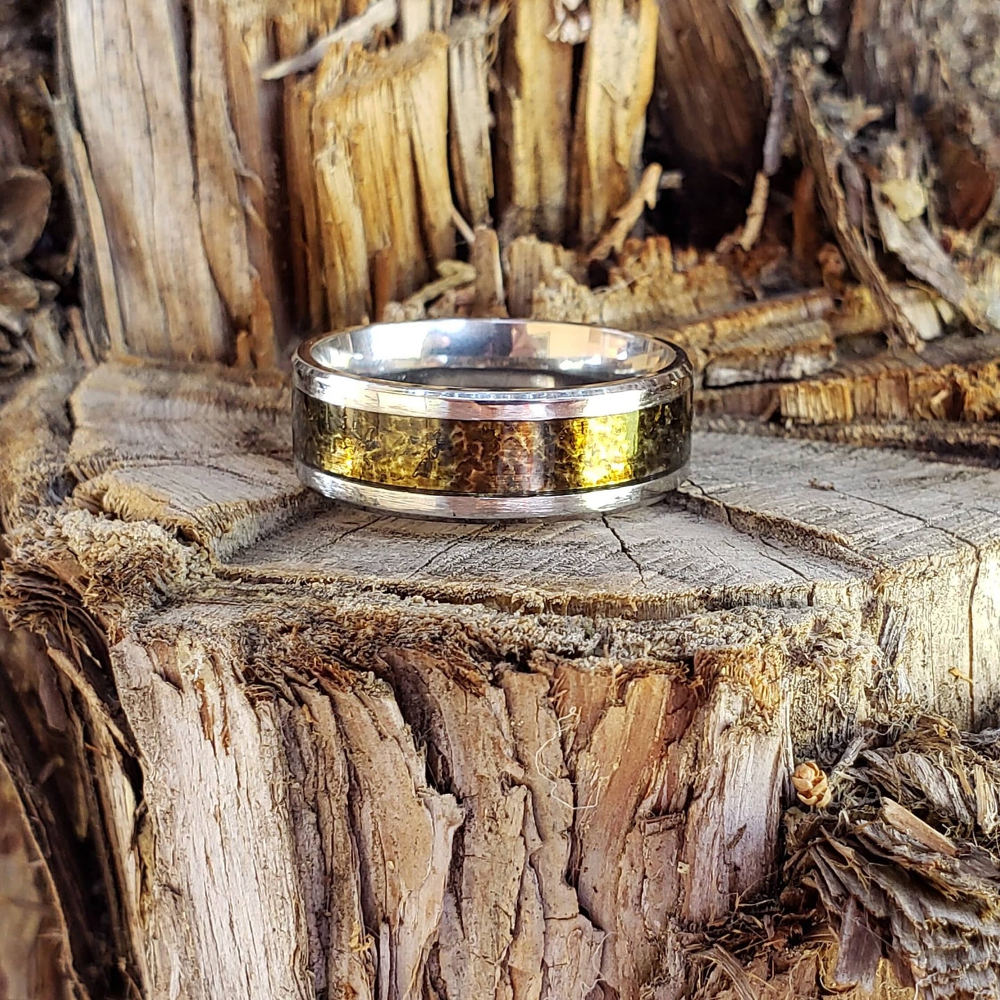 Tektite Crystal Inlay Ring, Tungsten Carbide Titanium Ceramic, Men & Women, Wedding Ring, His Hers Promise Ring, Engagement Ring, 8mm