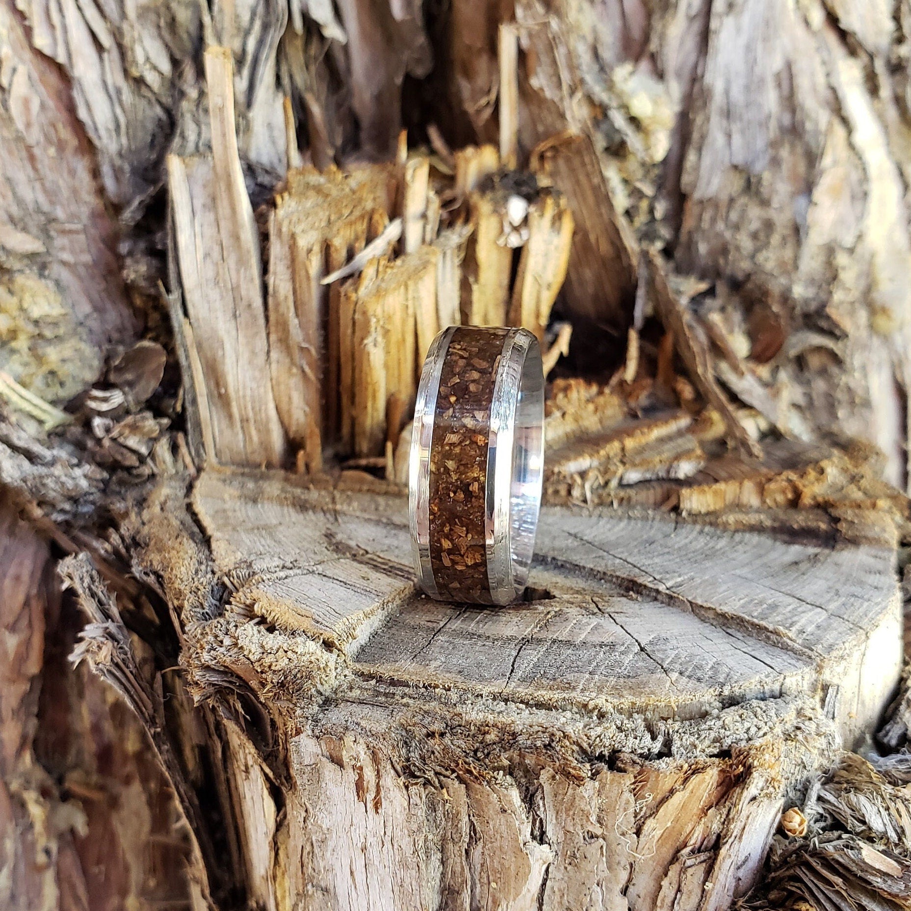 Jurassic Ring - Dinosaur Bone Inlay, Tungsten Titanium Ceramic, Men & Women, Wedding Ring, His Hers Promise Ring, Engagement Ring, 8mm 6mm