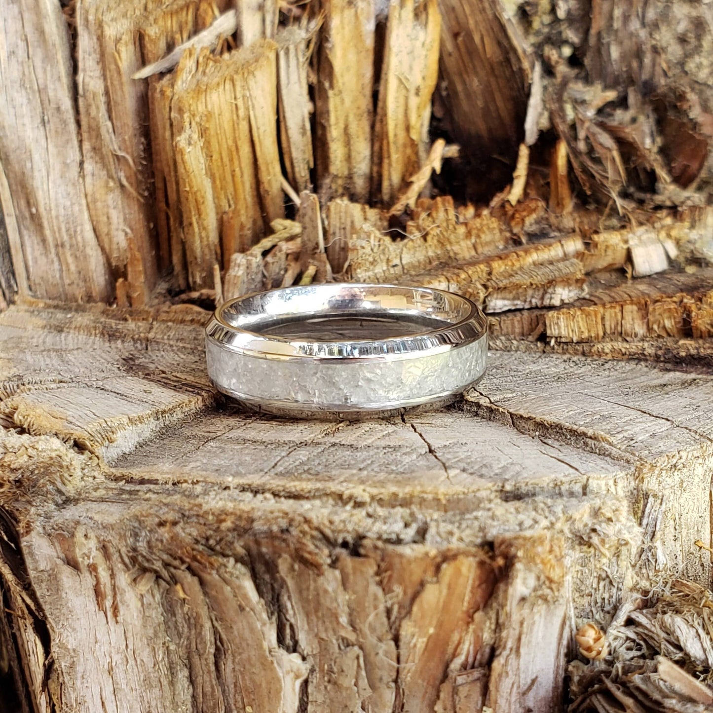 Blue Ice Ring (Slim) - Celestite Crystal Inlay 6mm Ring, Titanium Band, Men & Women, Wedding Ring, His Hers Promise Ring, Engagement Ring