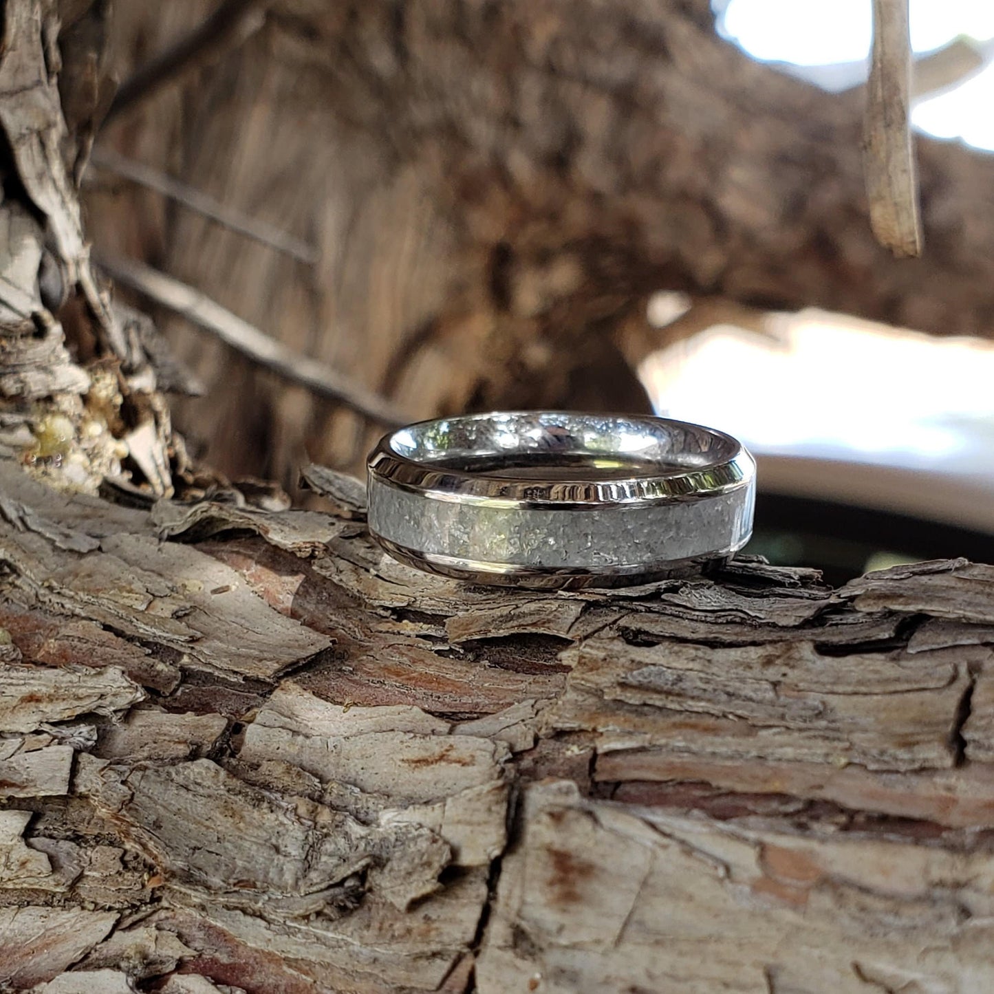 Blue Ice Ring (Slim) - Celestite Crystal Inlay 6mm Ring, Titanium Band, Men & Women, Wedding Ring, His Hers Promise Ring, Engagement Ring