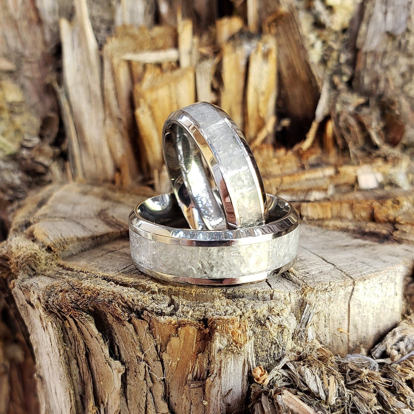 Celestite Couples Rings. Titanium, Men & Women, Wedding Rings, His Hers Promise Ring, Engagement Ring, 8mm 6mm