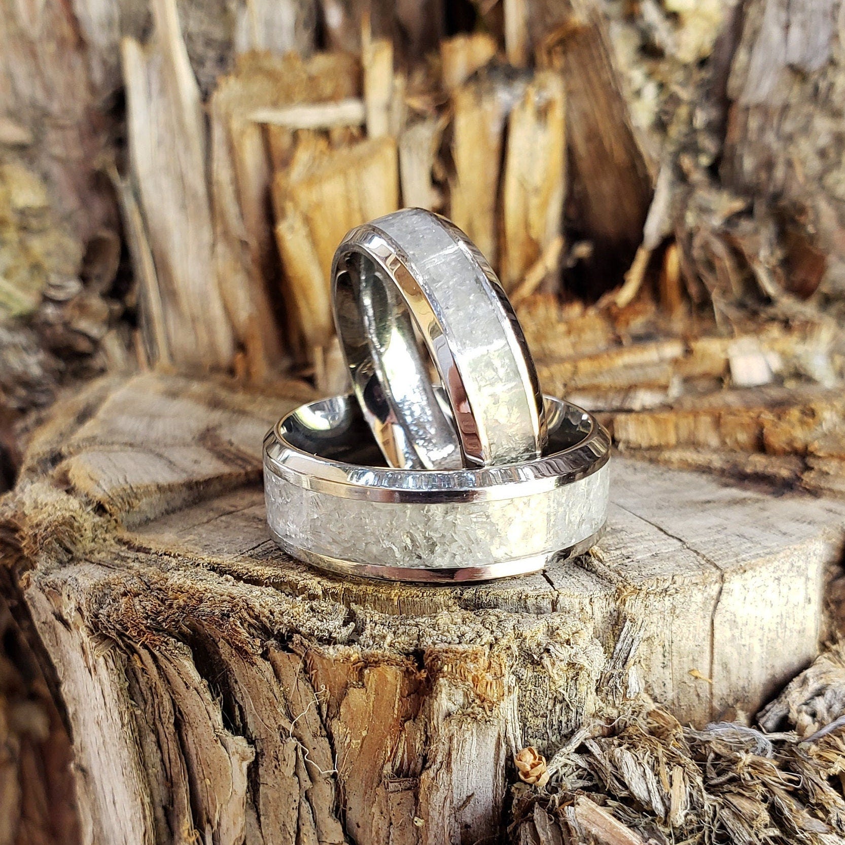 Celestite Couples Rings. Titanium, Men & Women, Wedding Rings, His Hers Promise Ring, Engagement Ring, 8mm 6mm