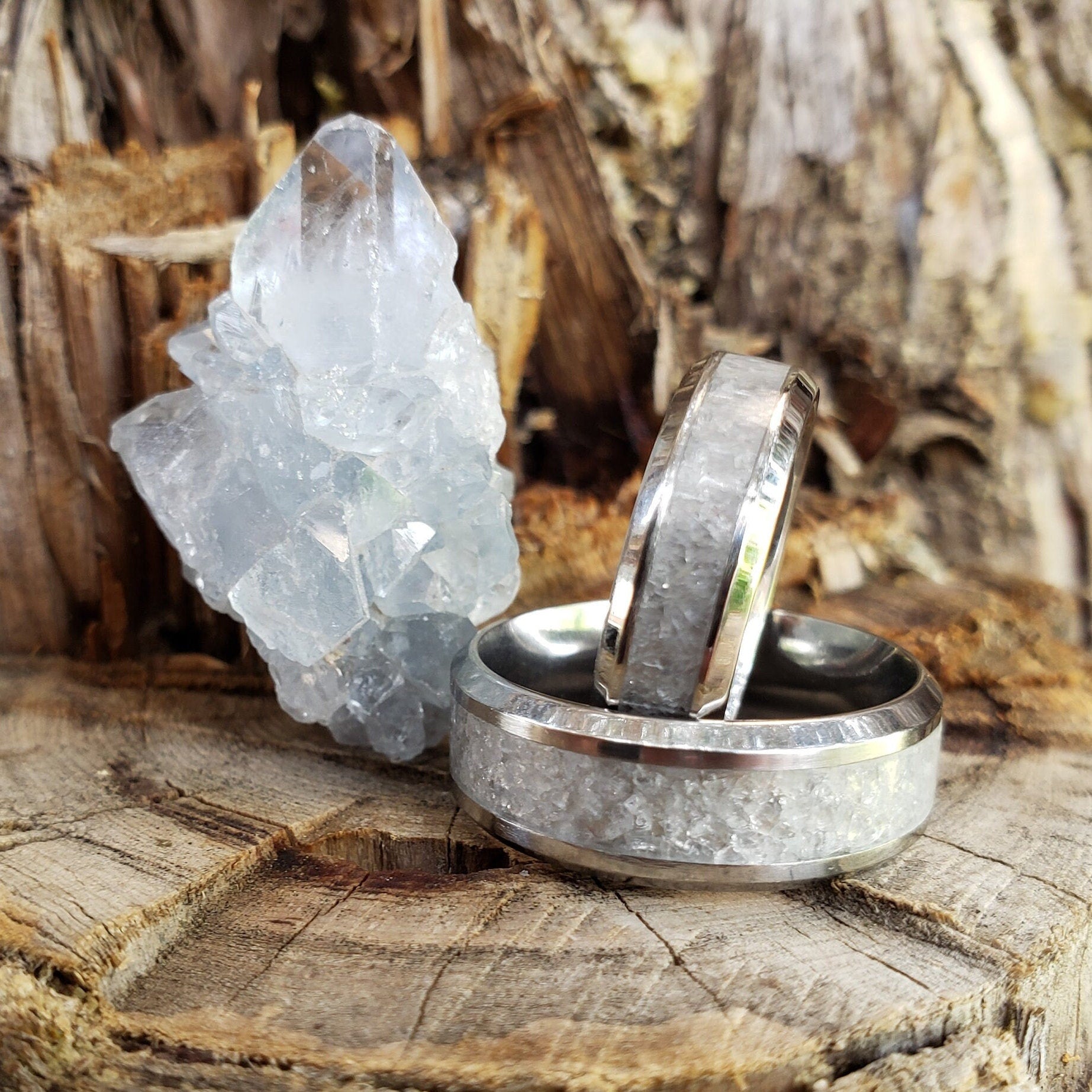 Celestite Couples Rings. Titanium, Men & Women, Wedding Rings, His Hers Promise Ring, Engagement Ring, 8mm 6mm