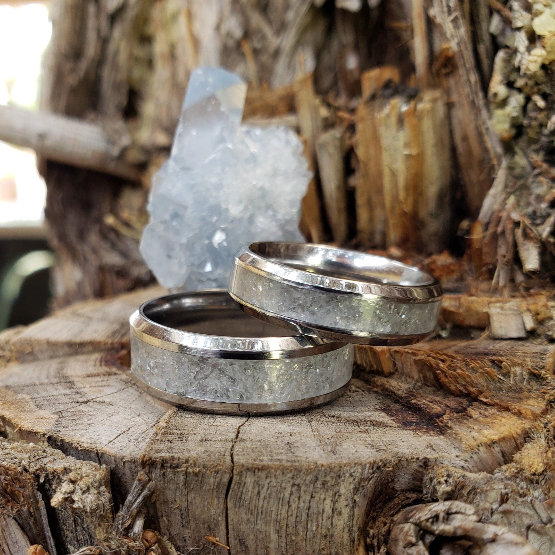 Celestite Couples Rings. Titanium, Men & Women, Wedding Rings, His Hers Promise Ring, Engagement Ring, 8mm 6mm