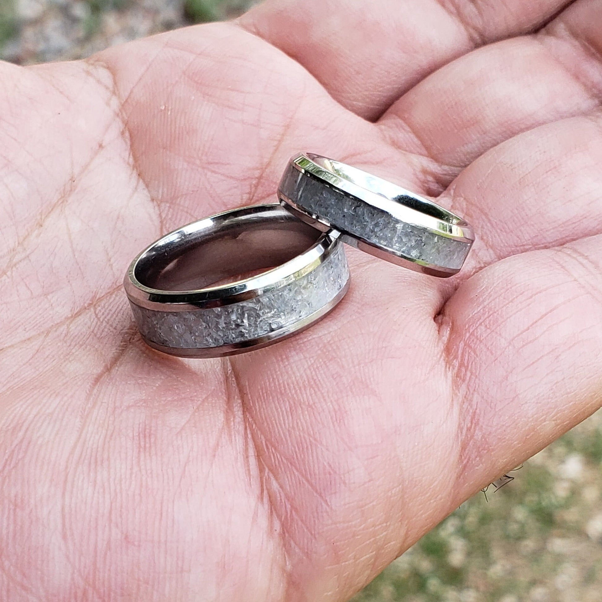 Celestite Couples Rings. Titanium, Men & Women, Wedding Rings, His Hers Promise Ring, Engagement Ring, 8mm 6mm