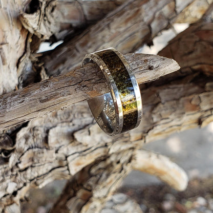Tektite Crystal Inlay Ring, Tungsten Carbide Titanium Ceramic, Men & Women, Wedding Ring, His Hers Promise Ring, Engagement Ring, 8mm