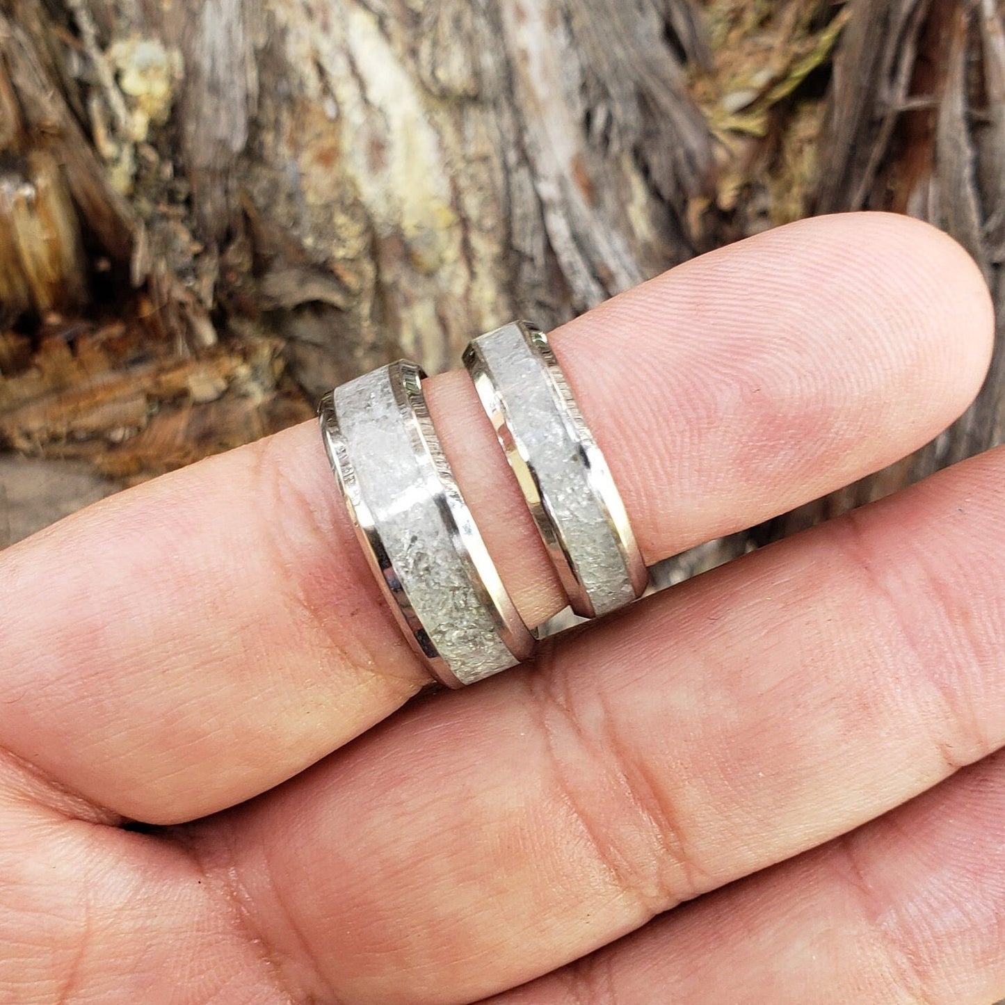 Celestite Couples Rings. Titanium, Men & Women, Wedding Rings, His Hers Promise Ring, Engagement Ring, 8mm 6mm