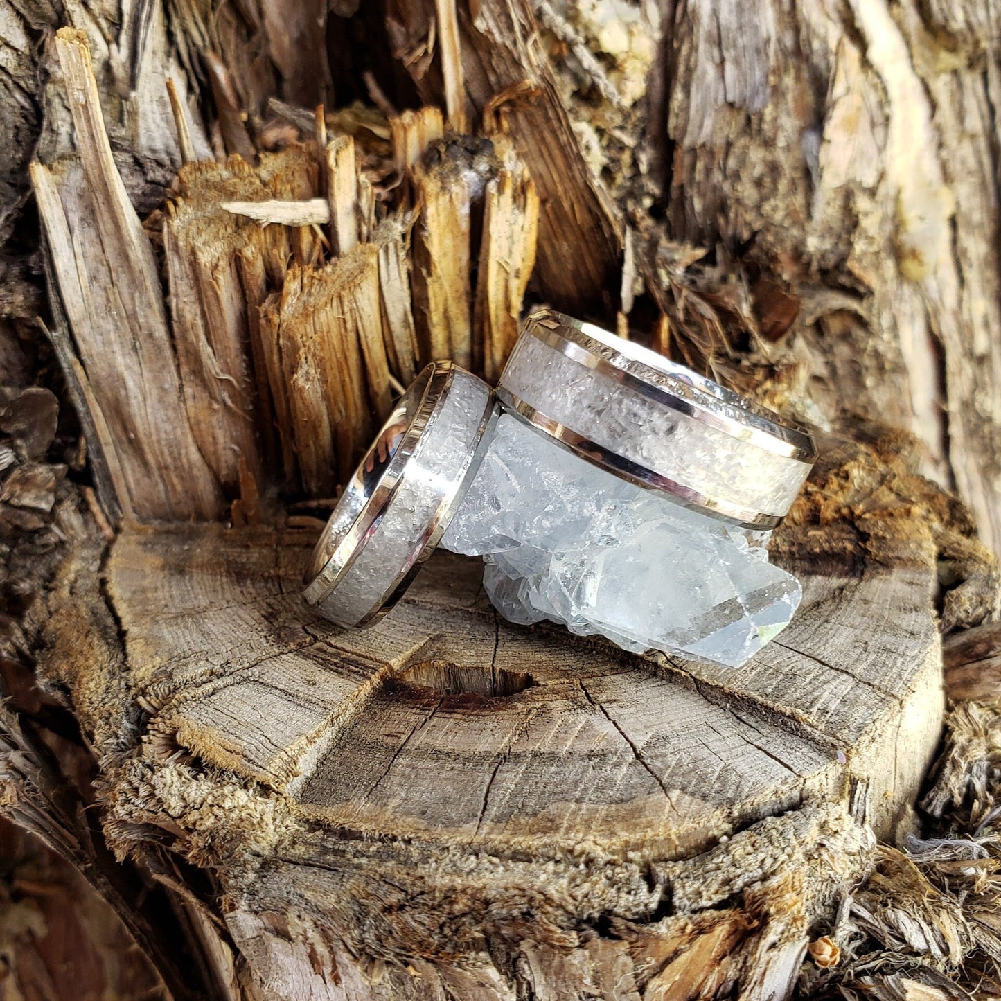 Celestite Couples Rings. Titanium, Men & Women, Wedding Rings, His Hers Promise Ring, Engagement Ring, 8mm 6mm