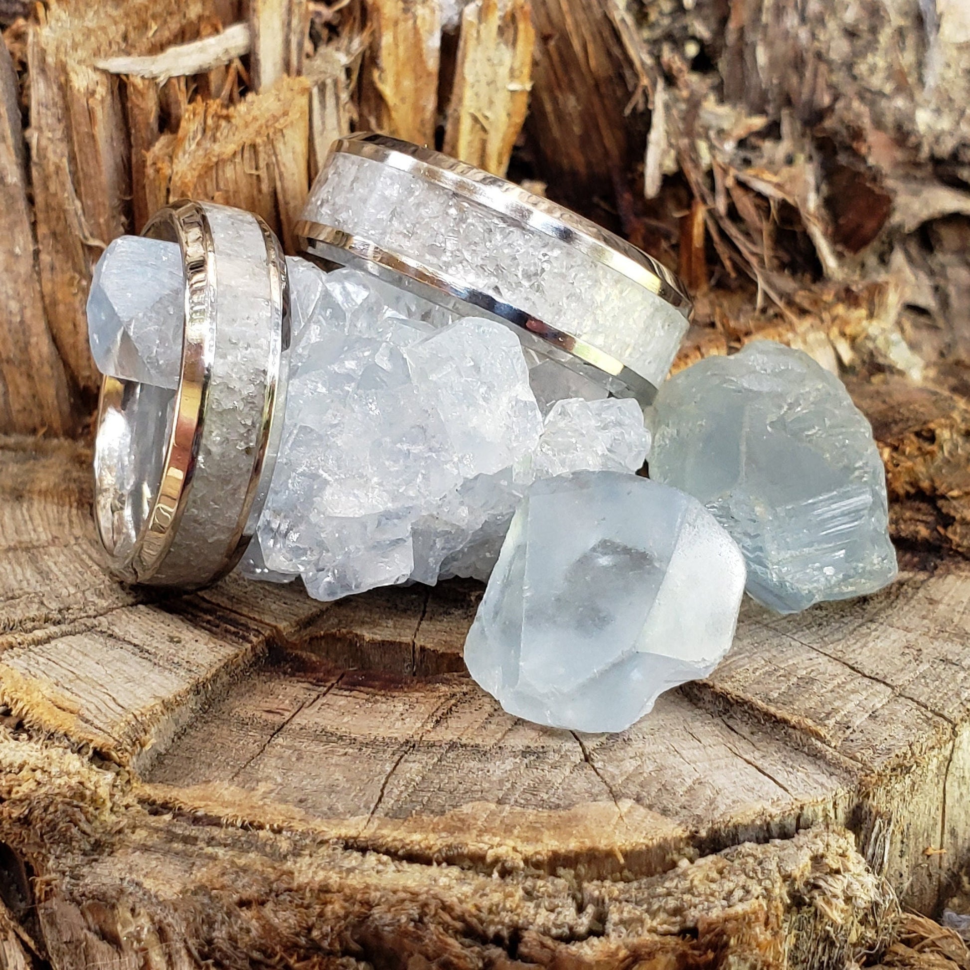 Celestite Couples Rings. Titanium, Men & Women, Wedding Rings, His Hers Promise Ring, Engagement Ring, 8mm 6mm