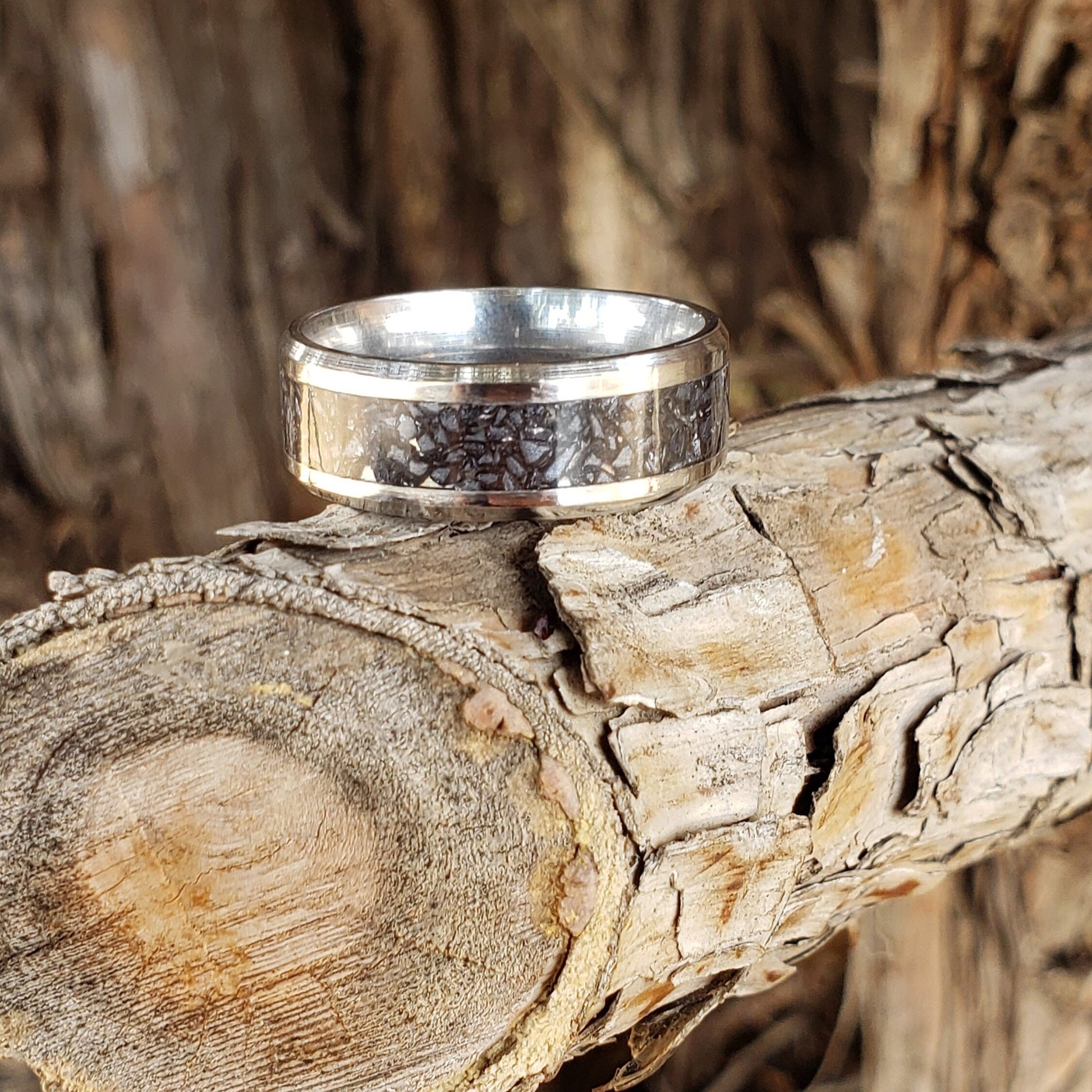 Trillion Ring - Terahertz Crystal Inlay Ring, Tungsten Titanium Ceramic, Men & Women, Wedding Ring, His Hers Promise Ring, Engagement Ring