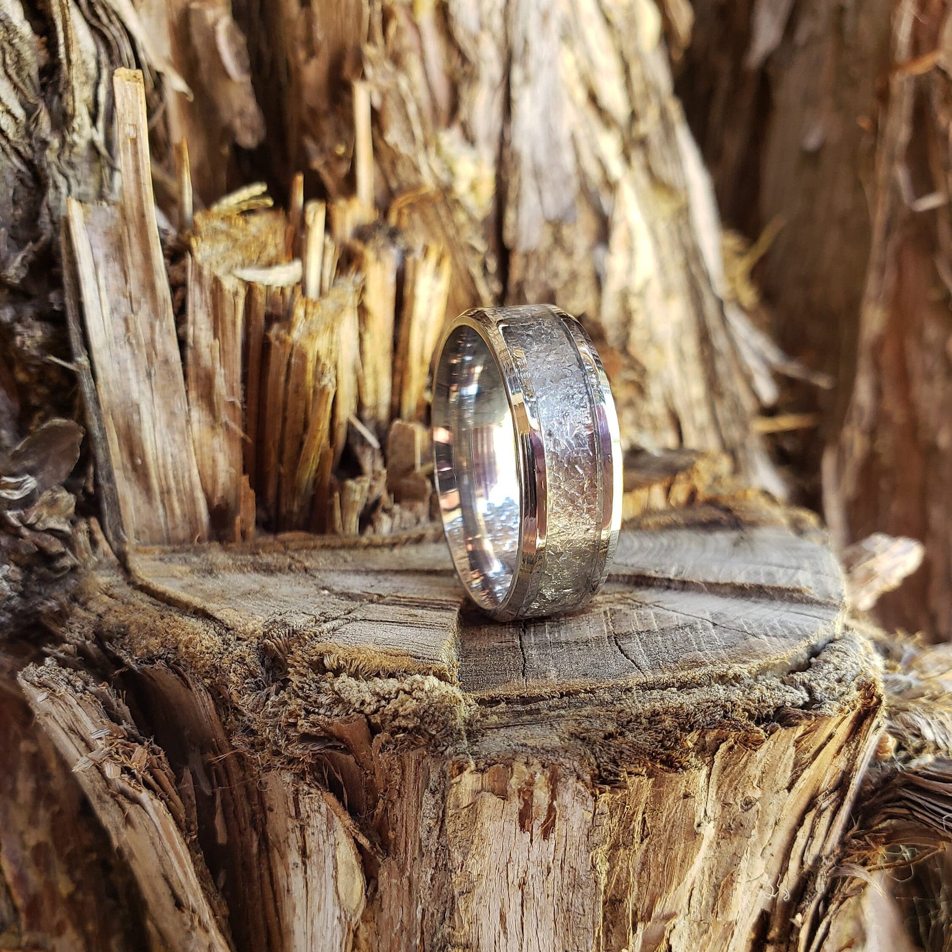 Polaris Ring - Herkimer Diamond Crystal Inlay Ring, Tungsten Titanium, Men & Women, Wedding Ring, His Hers Promise, Engagement Ring 8mm 6mm