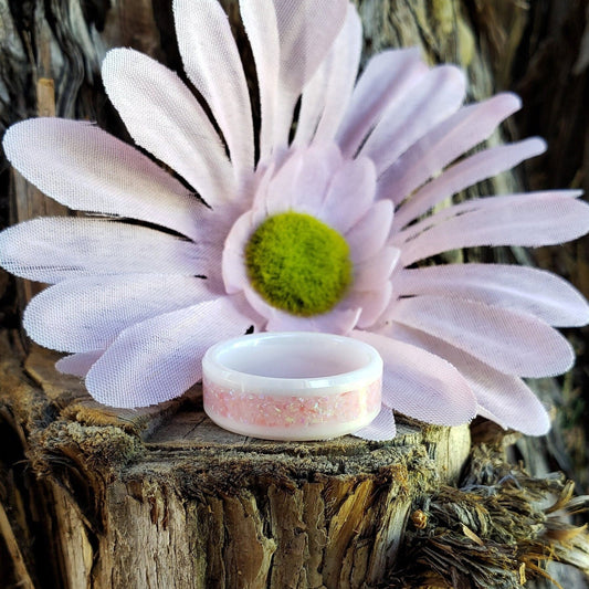 Blush Ring - Opal Crystal Inlay Ring, Tungsten Titanium Ceramic, Men Women, Wedding Ring, His Hers Promise, Engagement Ring 8mm 6mm