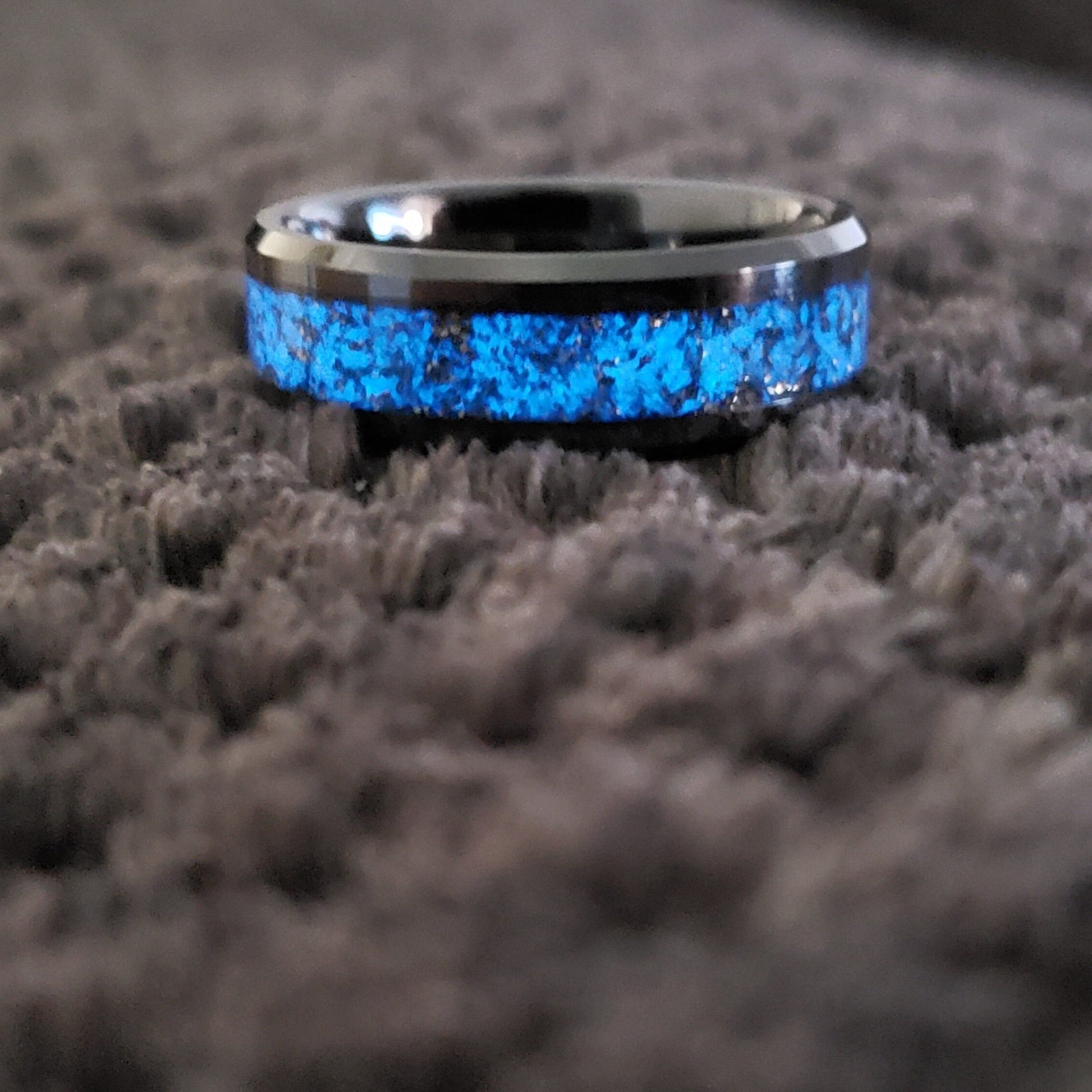 Milky Way Glow Ring - Pyrite & Glow Stone Crystal Inlay Ring, Tungsten Titanium Ceramic, Men Women, Wedding, His Hers Promise, Engagement