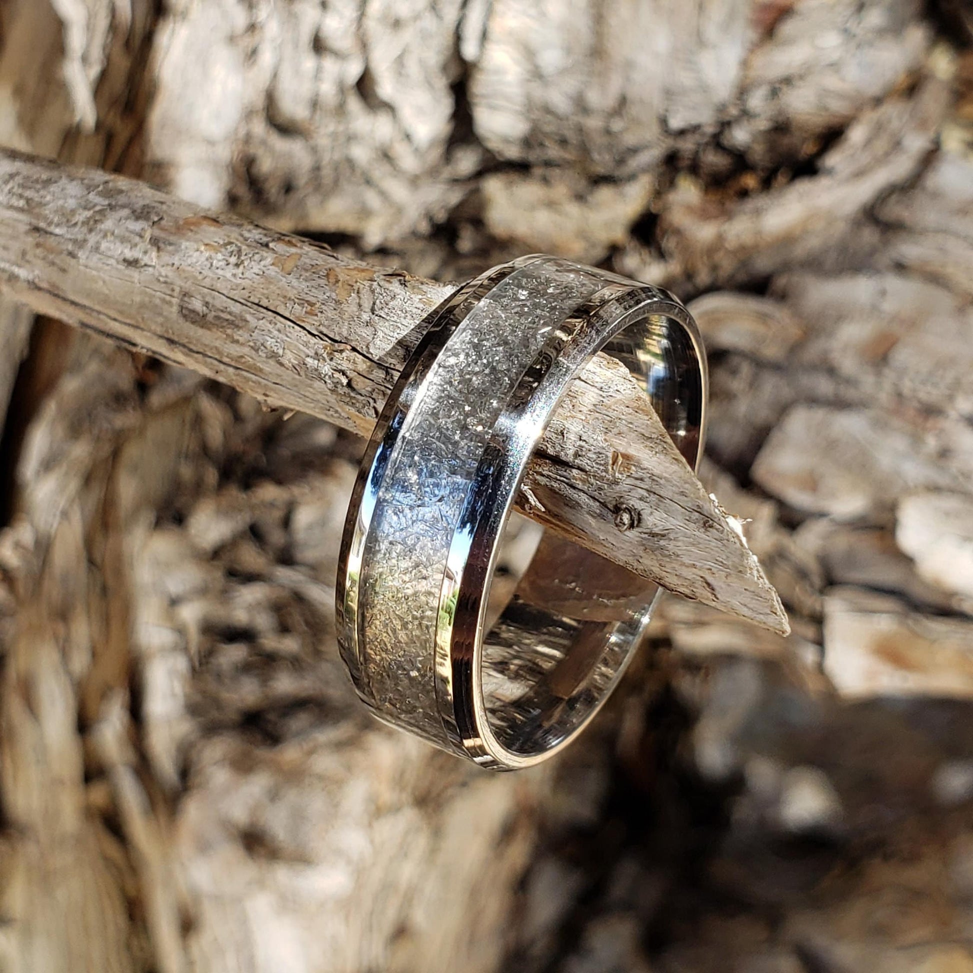 Polaris Ring - Herkimer Diamond Crystal Inlay Ring, Tungsten Titanium, Men & Women, Wedding Ring, His Hers Promise, Engagement Ring 8mm 6mm