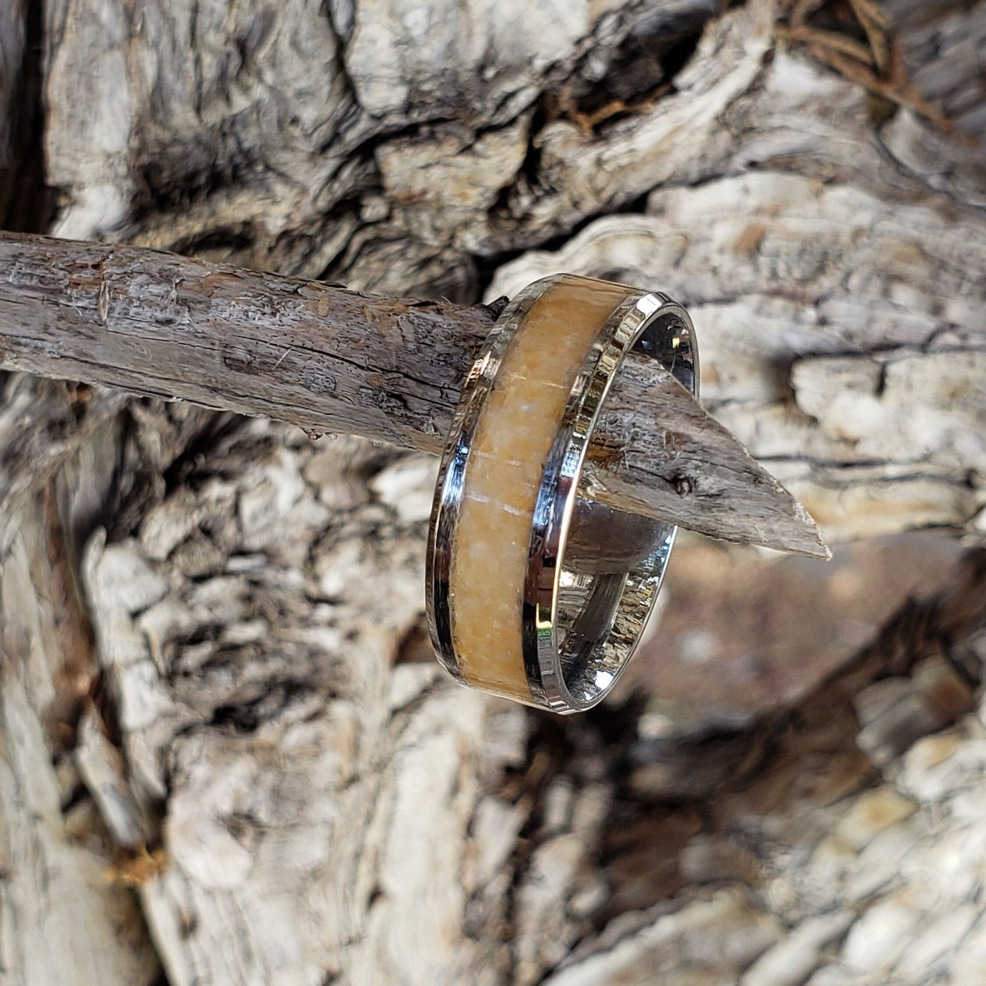 Orange Sky Ring - African Sunstone Crystal Inlay Ring, Tungsten Titanium. Ceramic, Men Women, Wedding Ring, His Hers Promise, Engagement