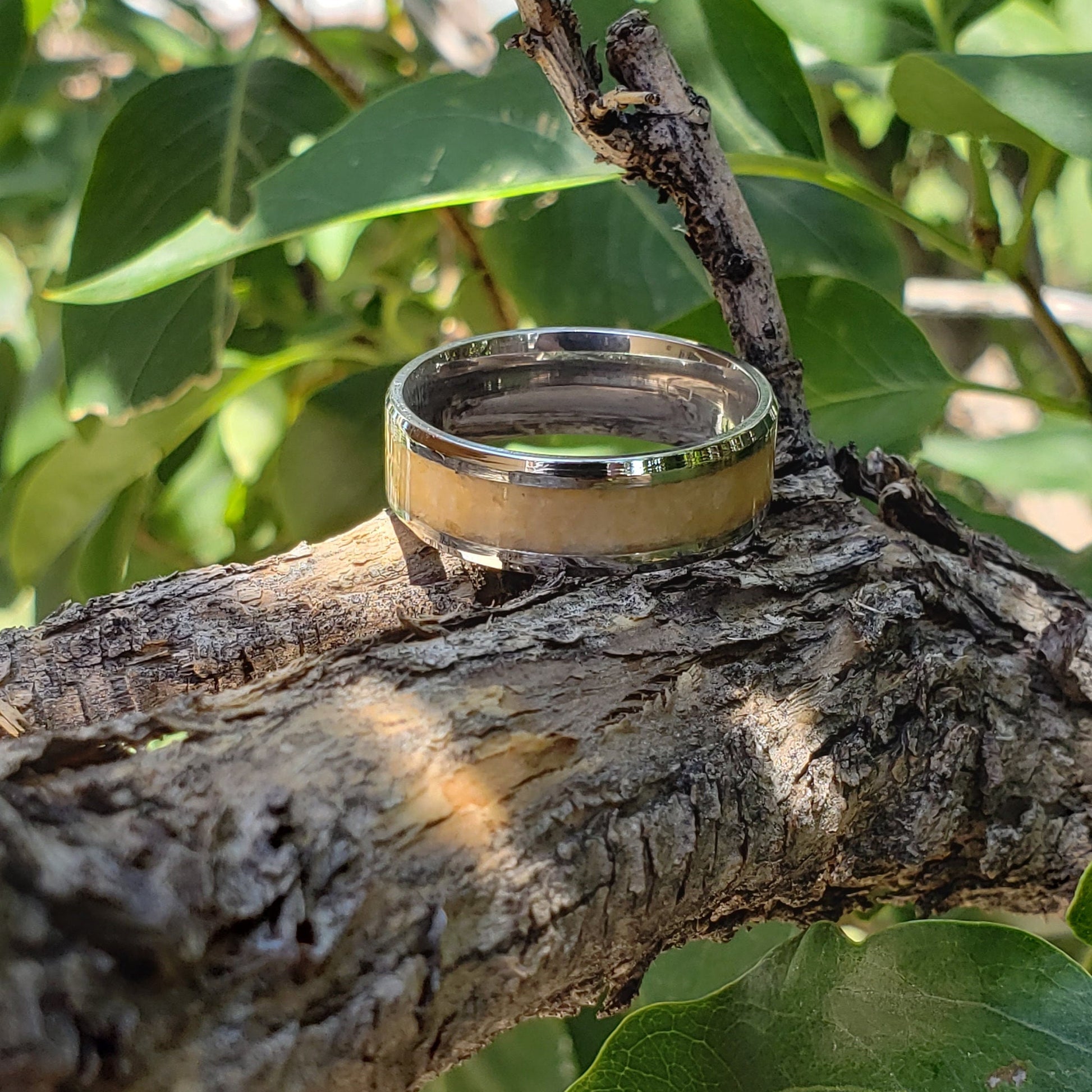 Orange Sky Ring - African Sunstone Crystal Inlay Ring, Tungsten Titanium. Ceramic, Men Women, Wedding Ring, His Hers Promise, Engagement