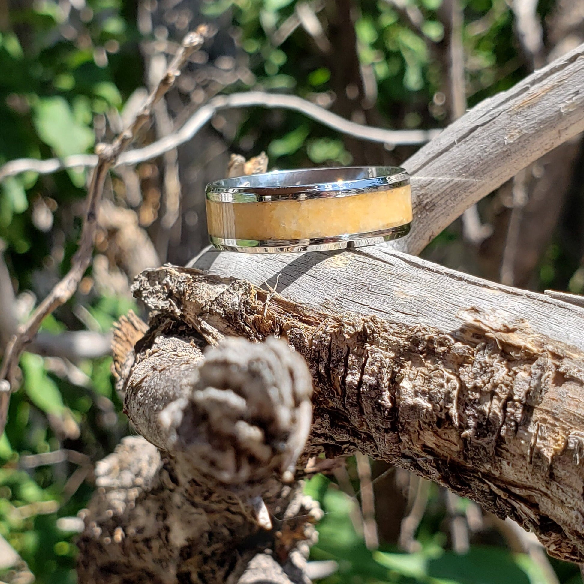 Orange Sky Ring - African Sunstone Crystal Inlay Ring, Tungsten Titanium. Ceramic, Men Women, Wedding Ring, His Hers Promise, Engagement