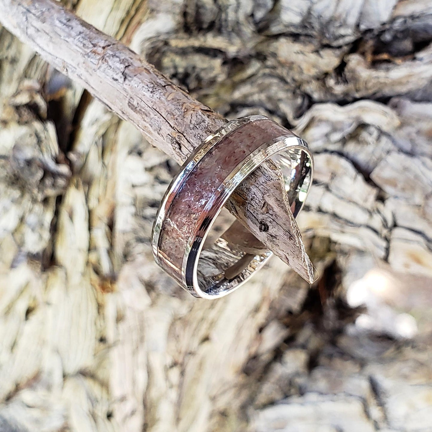 Rosé Ring - Pink Aventurine Crystal Inlay Ring, Tungsten Titanium Ceramic, Men Women, Wedding Ring, His Hers Promise, Engagement 8mm 6mm