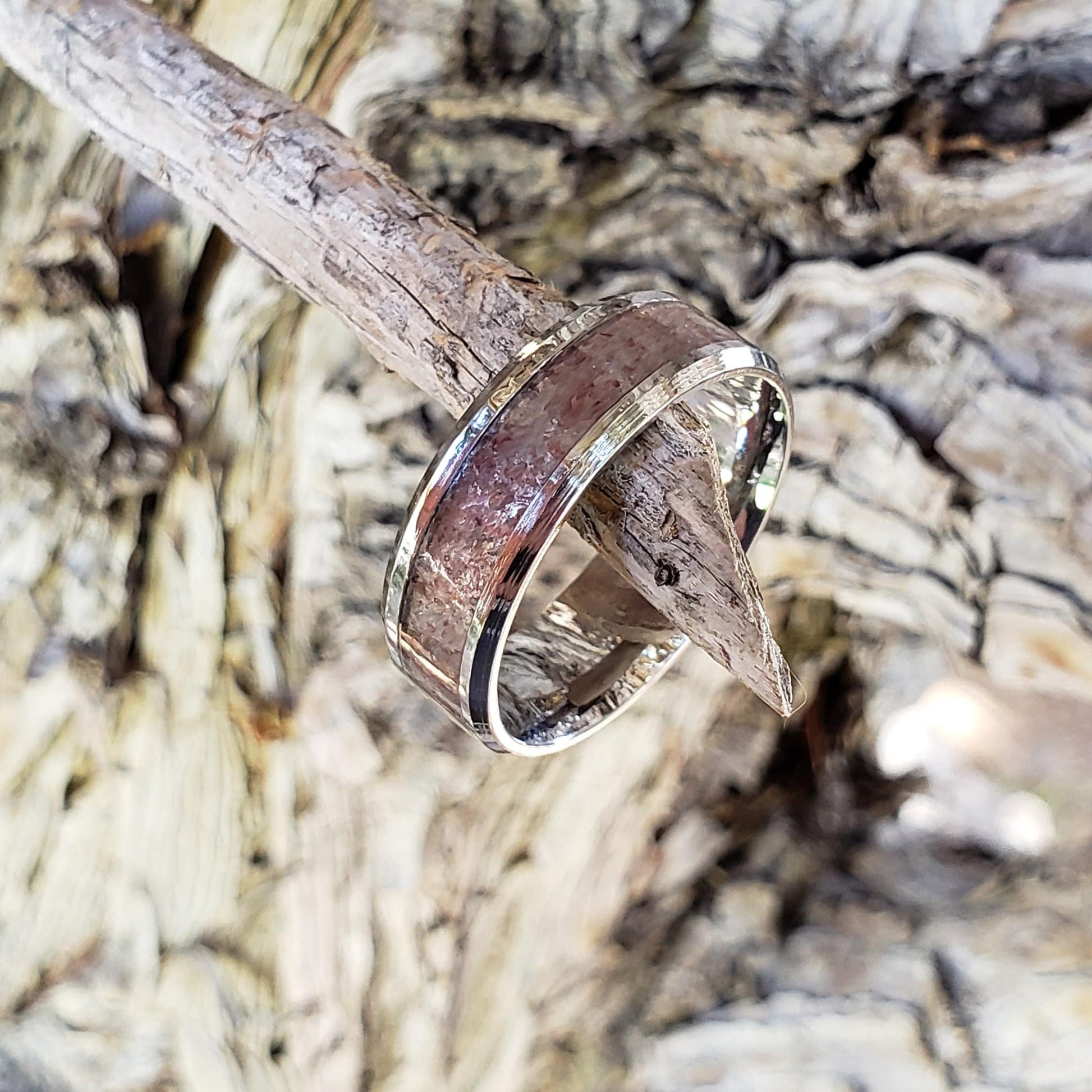 Rosé Ring - Pink Aventurine Crystal Inlay Ring, Tungsten Titanium Ceramic, Men Women, Wedding Ring, His Hers Promise, Engagement 8mm 6mm