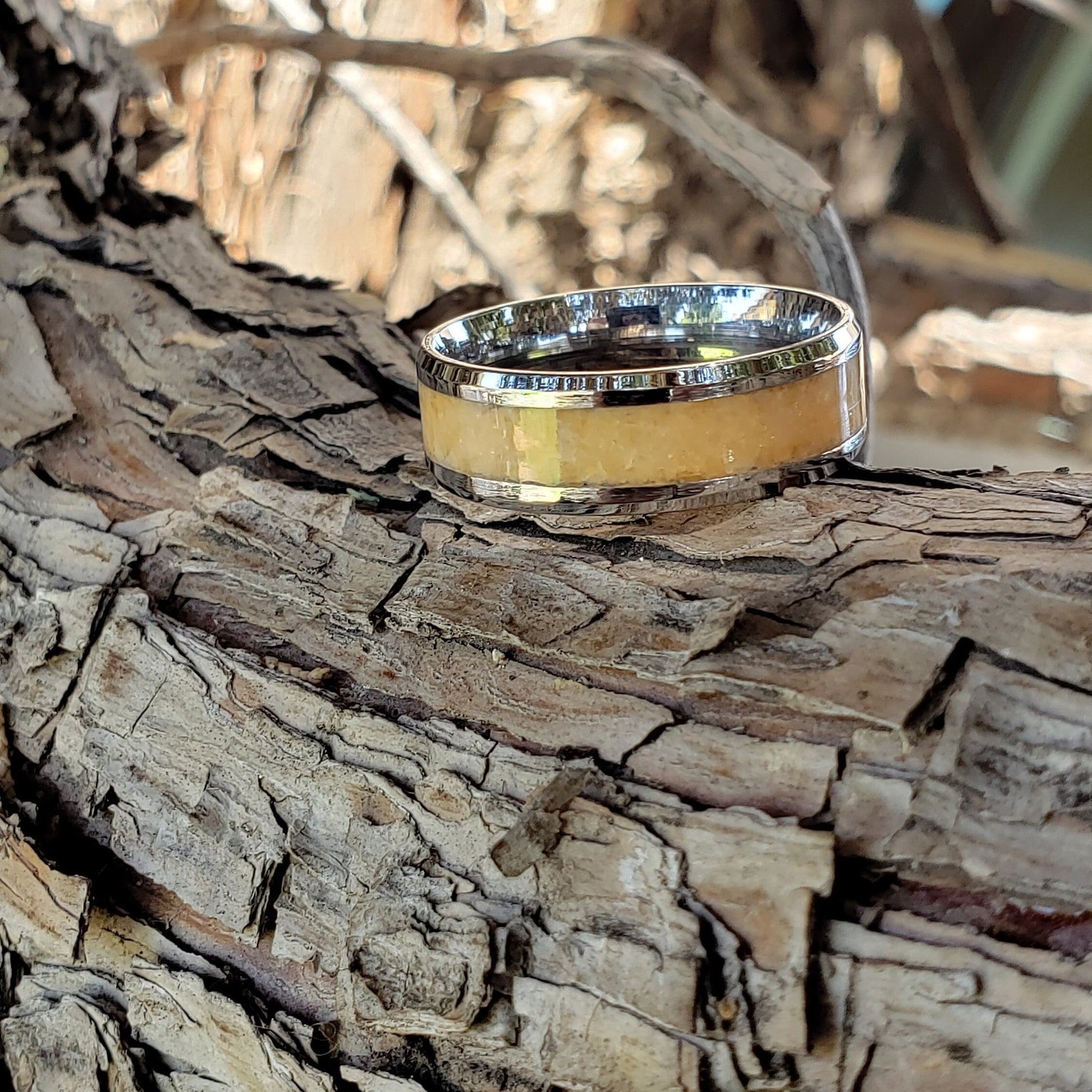 Orange Sky Ring - African Sunstone Crystal Inlay Ring, Tungsten Titanium. Ceramic, Men Women, Wedding Ring, His Hers Promise, Engagement