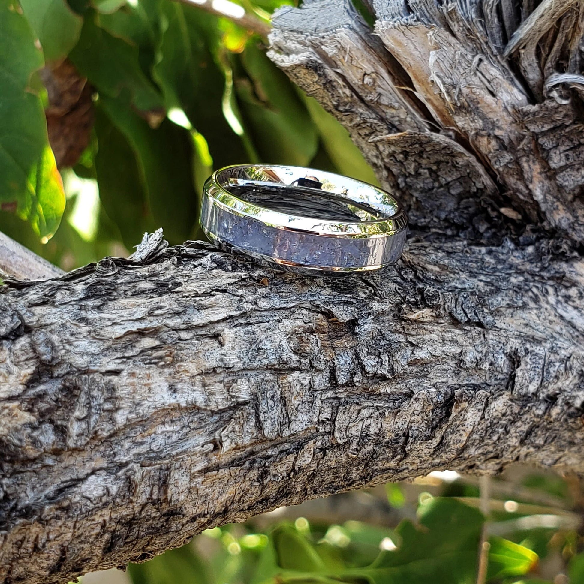 Ancient Ring - Tanzanite Crystal Inlay Ring, Tungsten Titanium Ceramic, Men Women, Wedding Ring, His Hers Promise, Engagement Rings 8mm 6mm