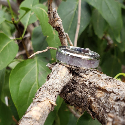 Colorado Ring - Fluorite Crystal Inlay Ring, Tungsten Titanium Ceramic, Men Women, Wedding, His Hers Promise, Engagement Rings 8mm 6mm