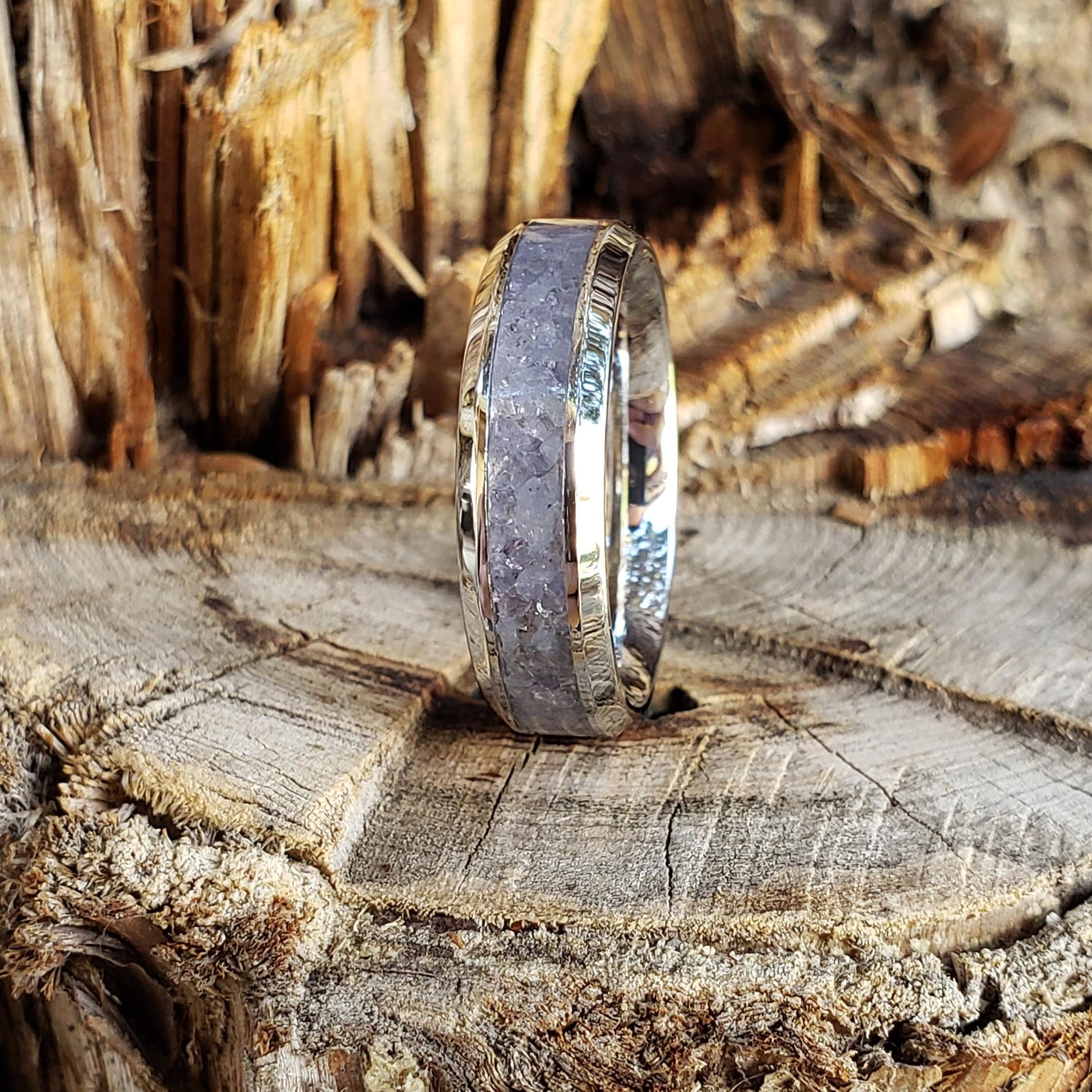 Ancient Ring - Tanzanite Crystal Inlay Ring, Tungsten Titanium Ceramic, Men Women, Wedding Ring, His Hers Promise, Engagement Rings 8mm 6mm