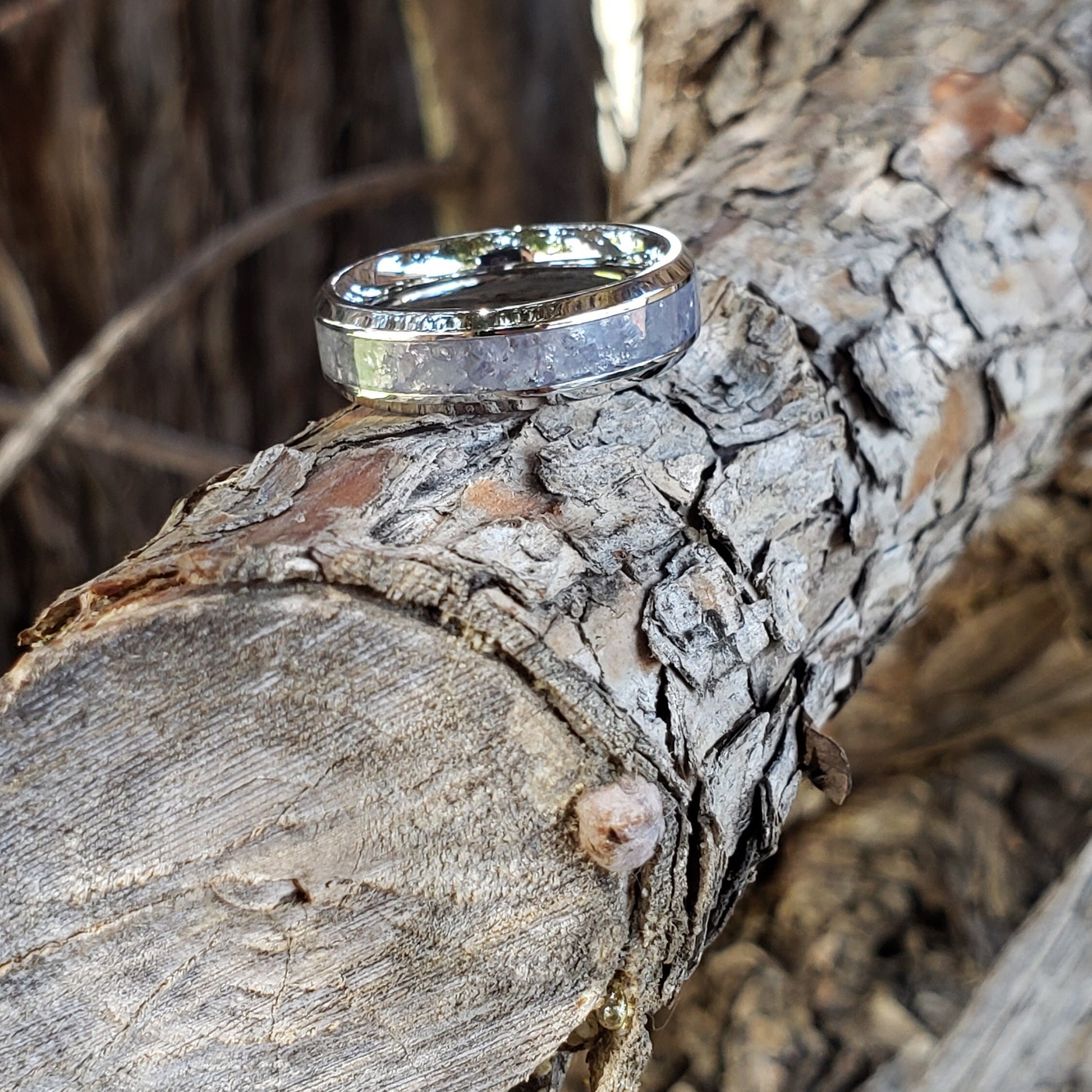 Ancient Ring - Tanzanite Crystal Inlay Ring, Tungsten Titanium Ceramic, Men Women, Wedding Ring, His Hers Promise, Engagement Rings 8mm 6mm