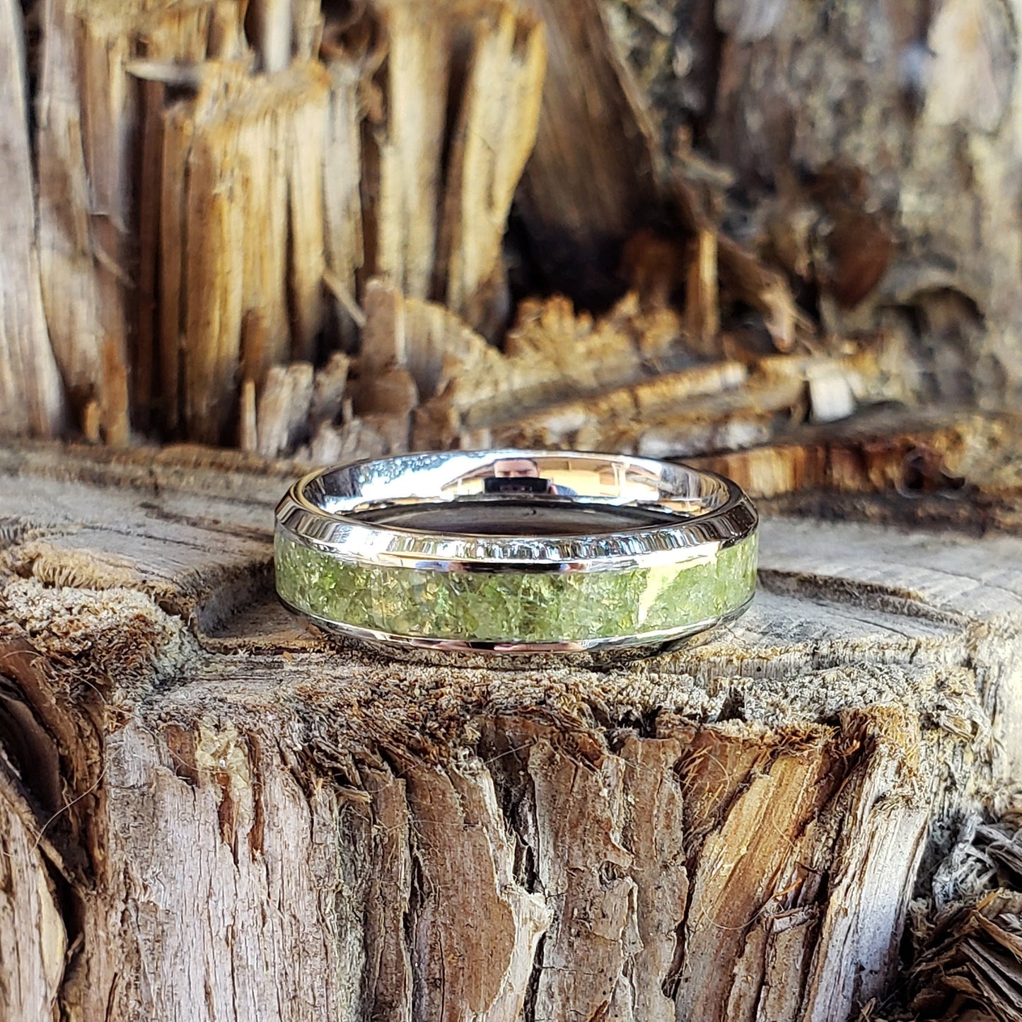 Harmony Ring - Tsavorite Crystal Inlay, Tungsten Titanium Ceramic, Men Women, Wedding Ring, His Hers Promise, Engagement Ring