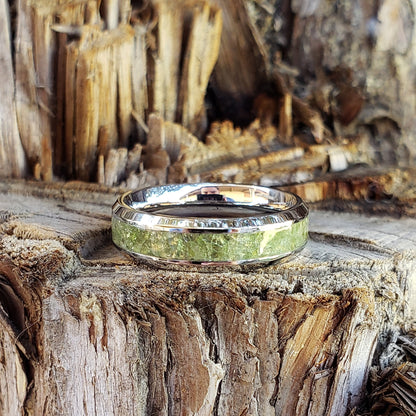 Harmony Ring - Tsavorite Crystal Inlay, Tungsten Titanium Ceramic, Men Women, Wedding Ring, His Hers Promise, Engagement Ring