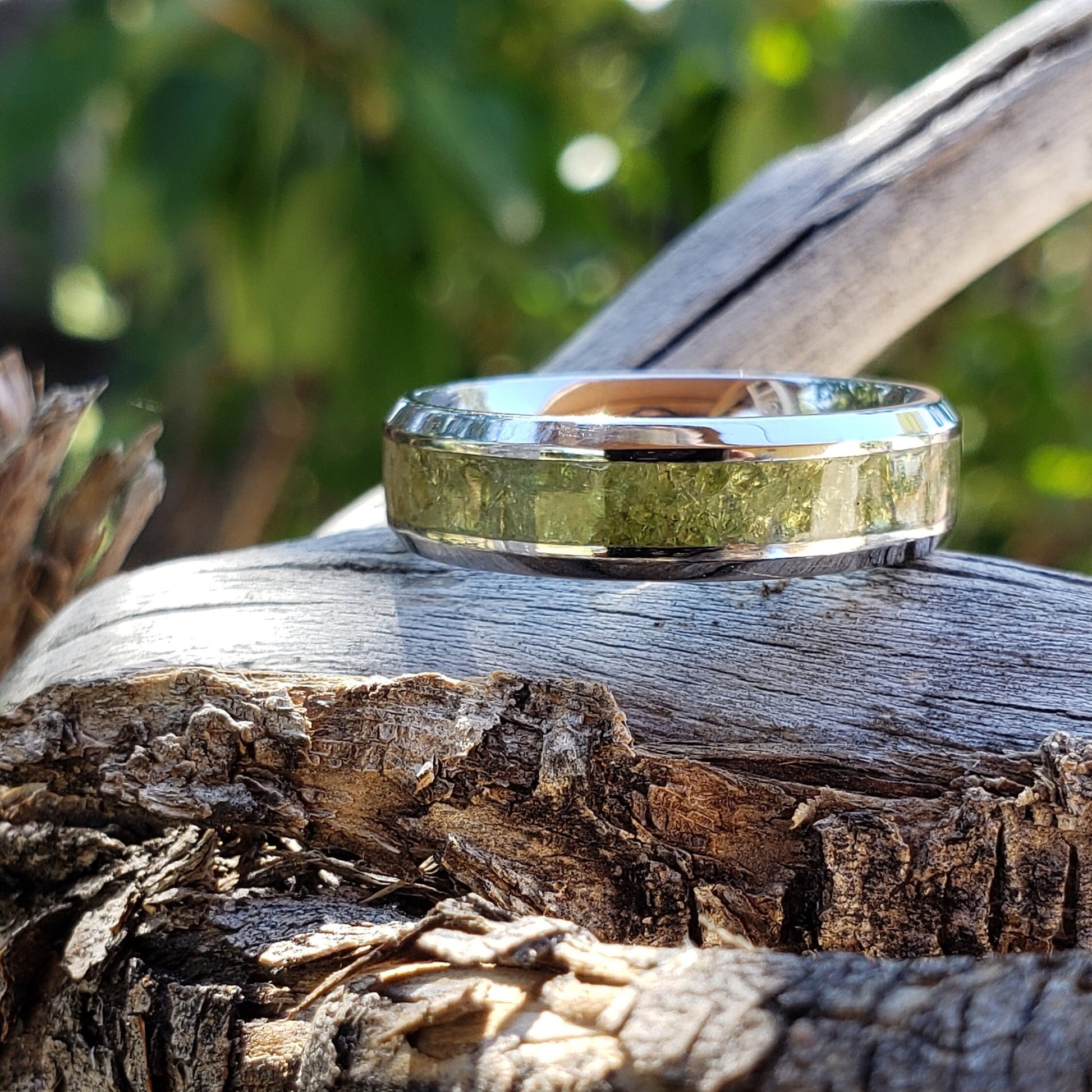 Harmony Ring - Tsavorite Crystal Inlay, Tungsten Titanium Ceramic, Men Women, Wedding Ring, His Hers Promise, Engagement Ring