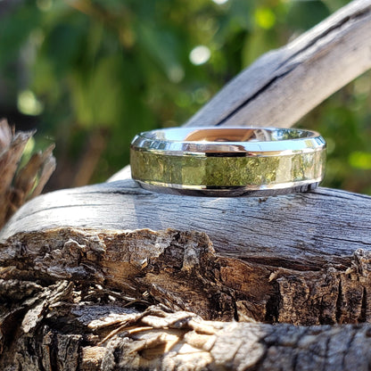 Harmony Ring - Tsavorite Crystal Inlay, Tungsten Titanium Ceramic, Men Women, Wedding Ring, His Hers Promise, Engagement Ring