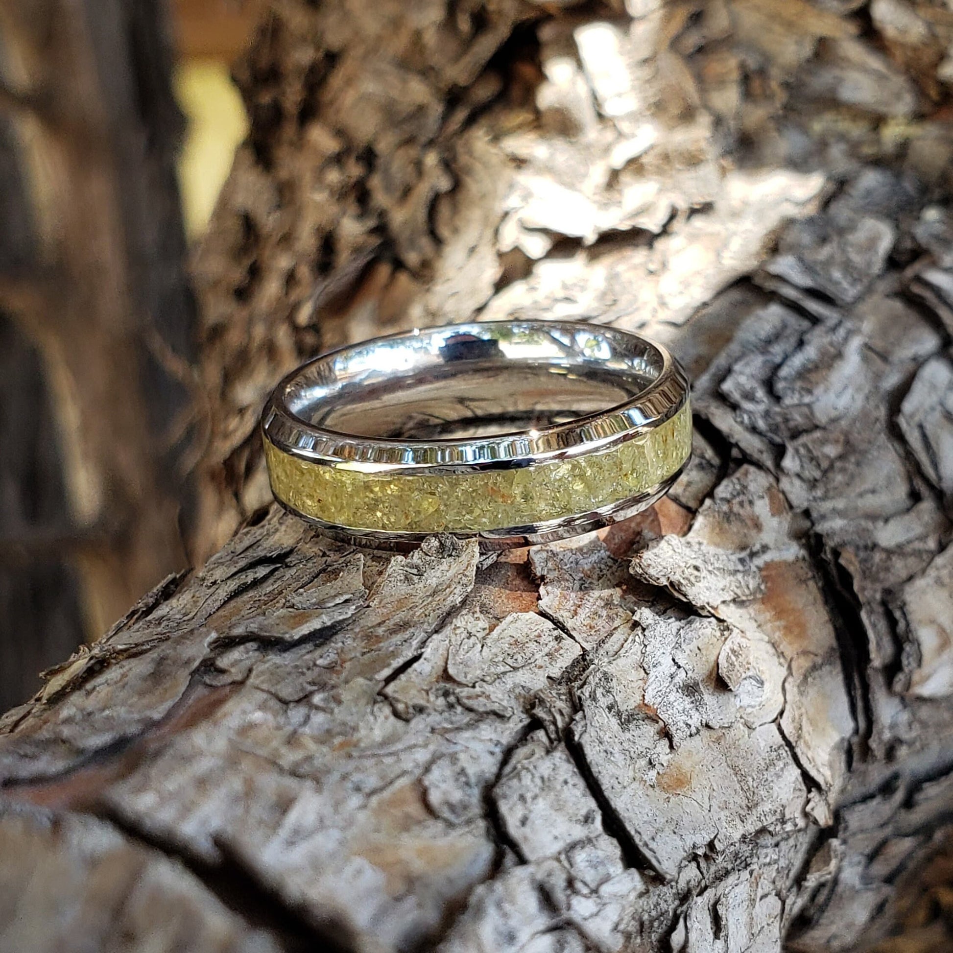 Mellow Ring - Yellow Garnet Crystal Inlay, Tungsten Titanium Ceramic, Men Women, Wedding Ring, His Hers Promise, Engagement Ring 8mm 6mm