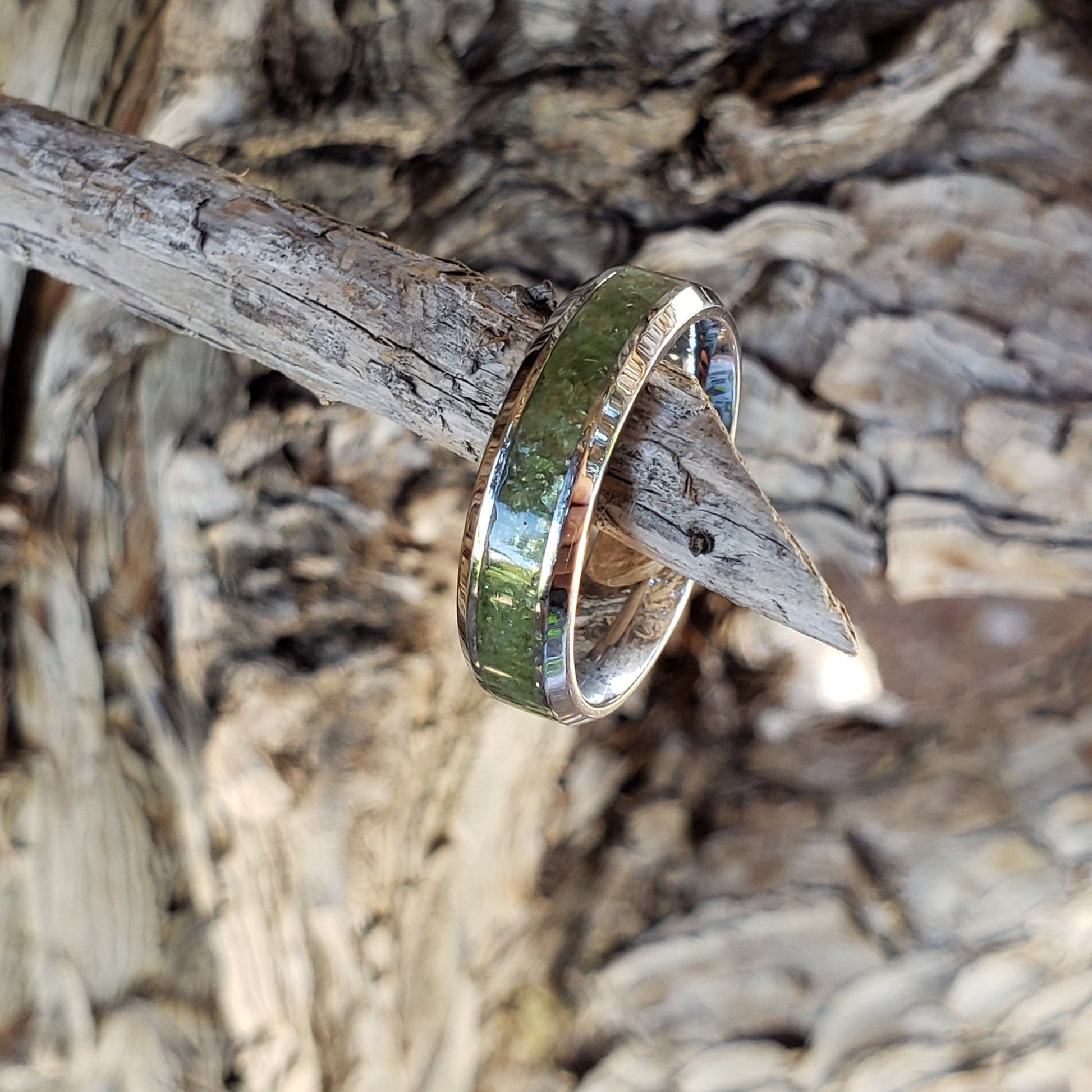 Harmony Ring - Tsavorite Crystal Inlay, Tungsten Titanium Ceramic, Men Women, Wedding Ring, His Hers Promise, Engagement Ring