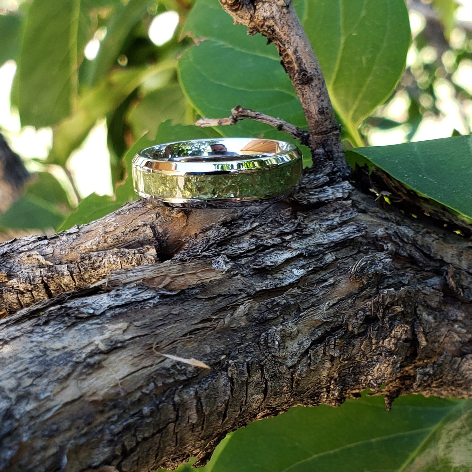 Harmony Ring - Tsavorite Crystal Inlay, Tungsten Titanium Ceramic, Men Women, Wedding Ring, His Hers Promise, Engagement Ring