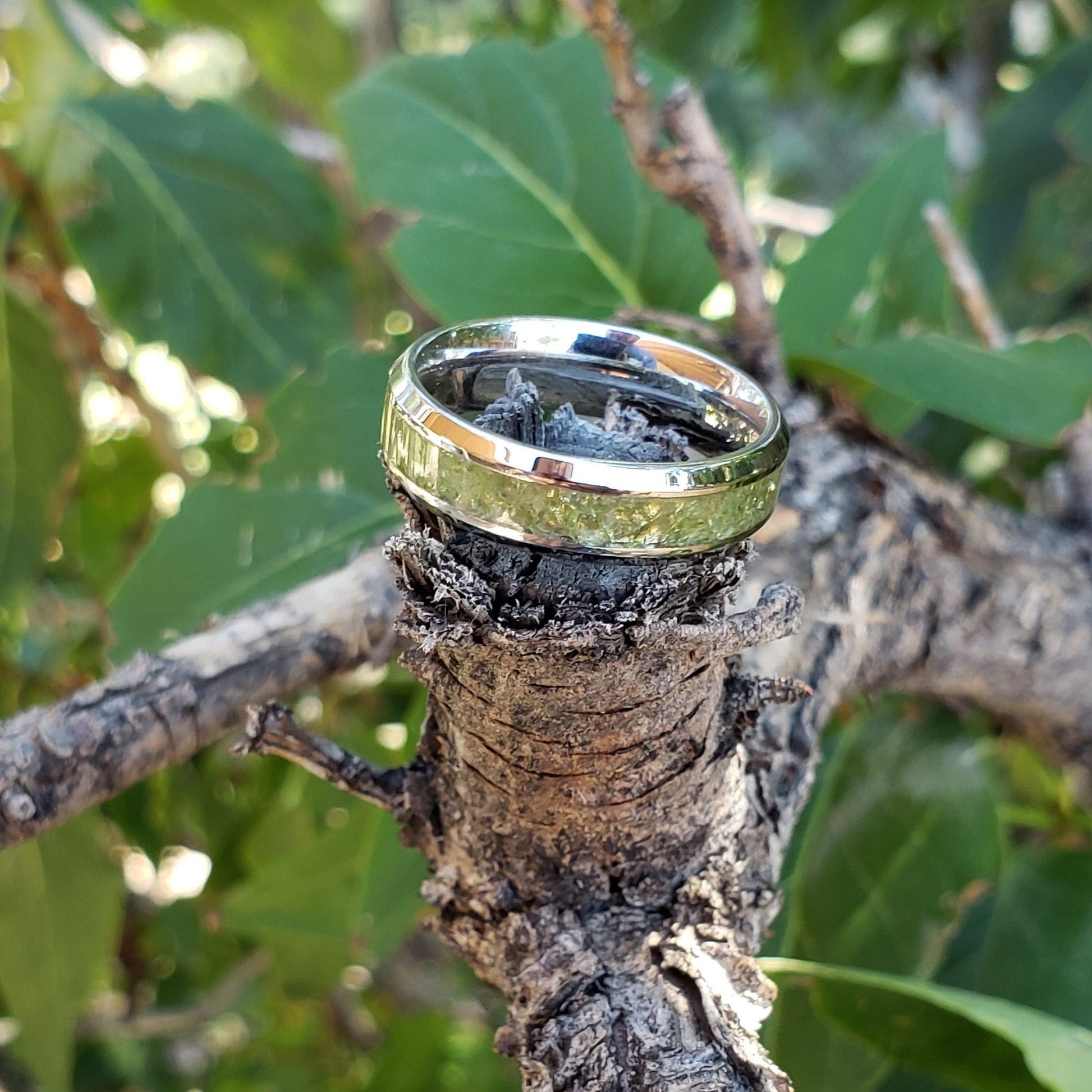 Harmony Ring - Tsavorite Crystal Inlay, Tungsten Titanium Ceramic, Men Women, Wedding Ring, His Hers Promise, Engagement Ring