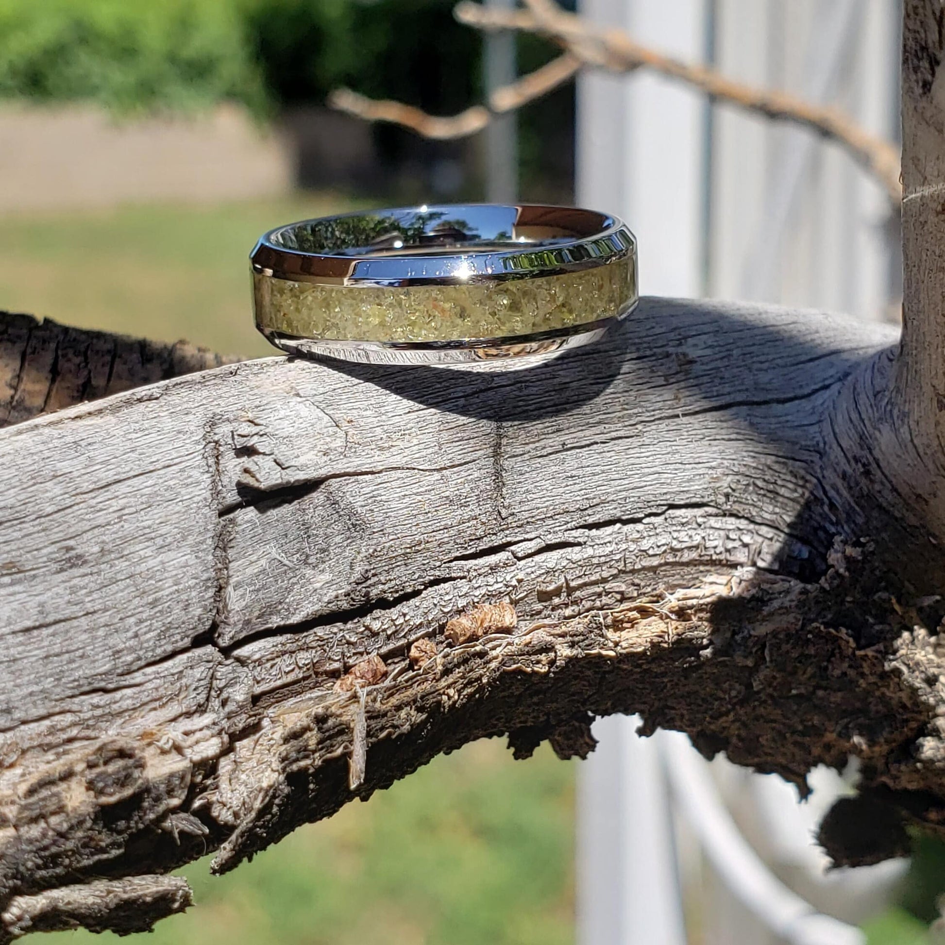Mellow Ring - Yellow Garnet Crystal Inlay, Tungsten Titanium Ceramic, Men Women, Wedding Ring, His Hers Promise, Engagement Ring 8mm 6mm